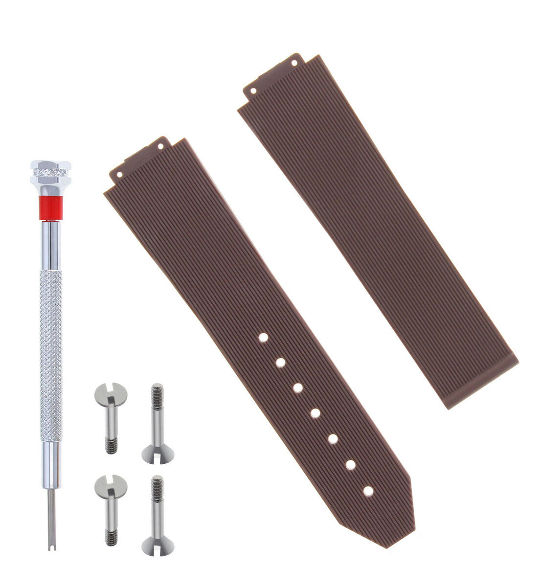 21MM RUBBER WATCH BAND STRAP FOR 38MM HUBLOT BIG BANG WATCH BROWN + 4 H SCREW