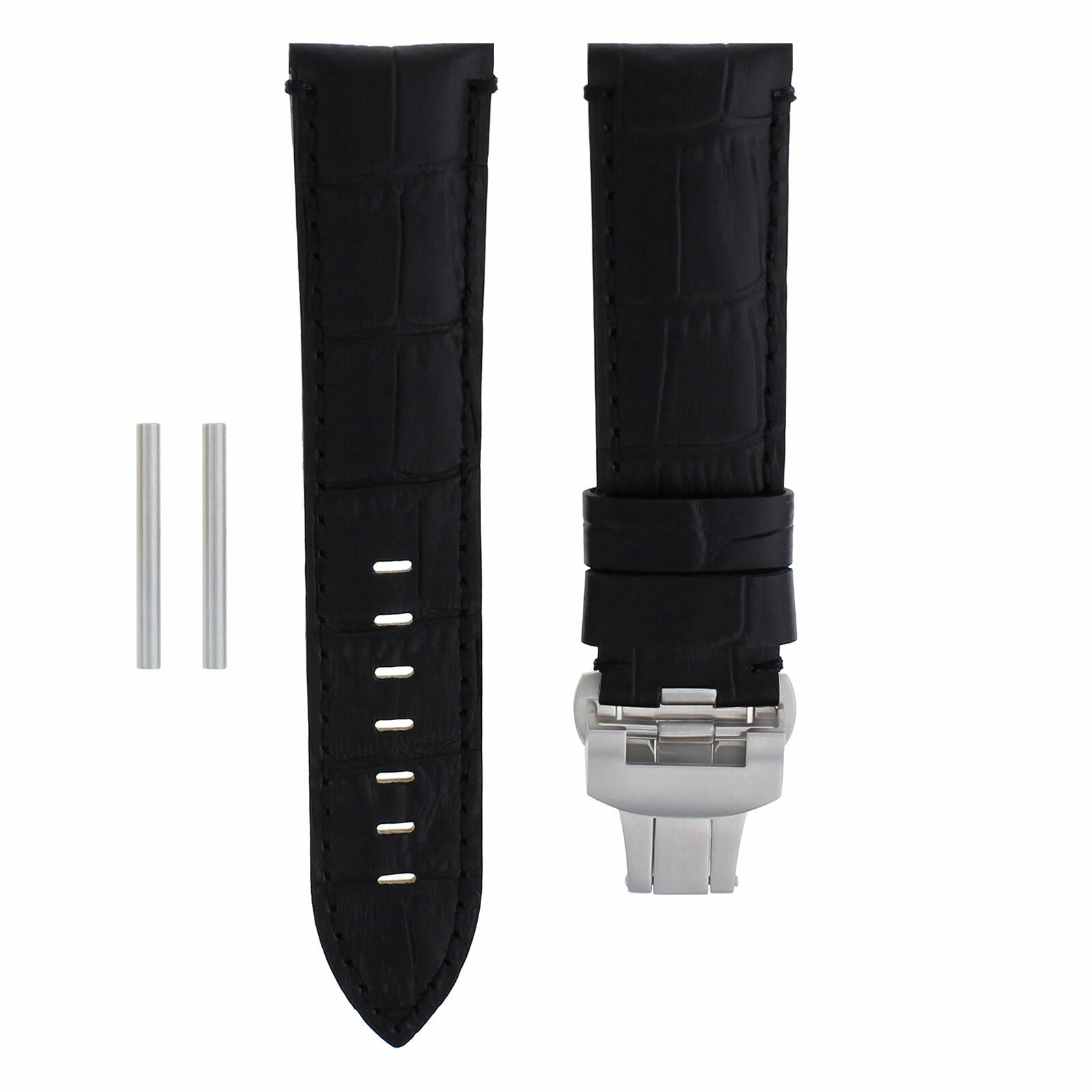 24MM LEATHER BAND DEPLOYMENT CLASP BUCKLE STRAP FOR PAM 44MM PANERAI WATCH BLACK