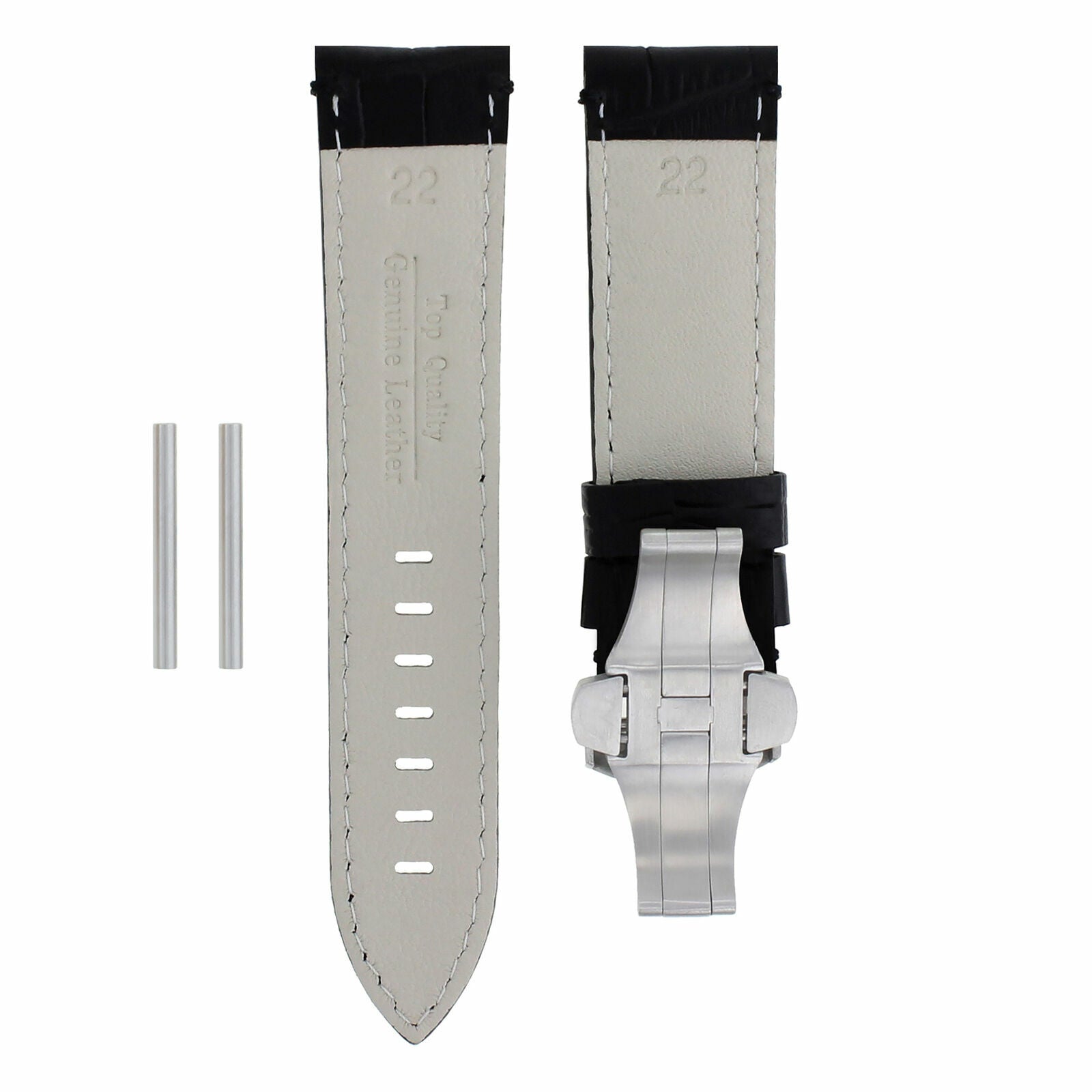 24MM LEATHER BAND DEPLOYMENT CLASP BUCKLE STRAP FOR PAM 44MM PANERAI WATCH BLACK