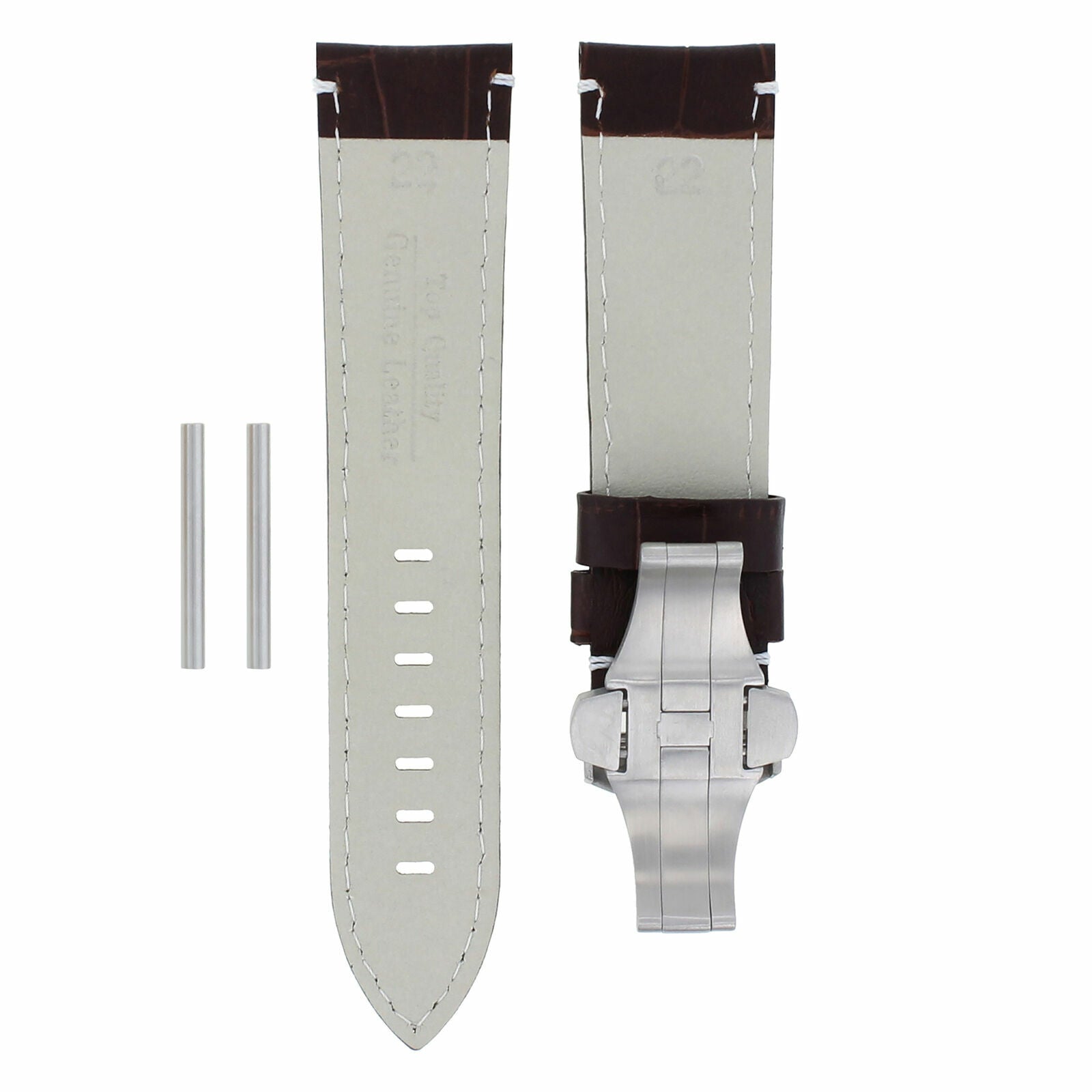 22MM LEATHER WATCH BAND STRAP FOR BREITLING NAVITMER DEPLOYMENT CLASP BROWN WS