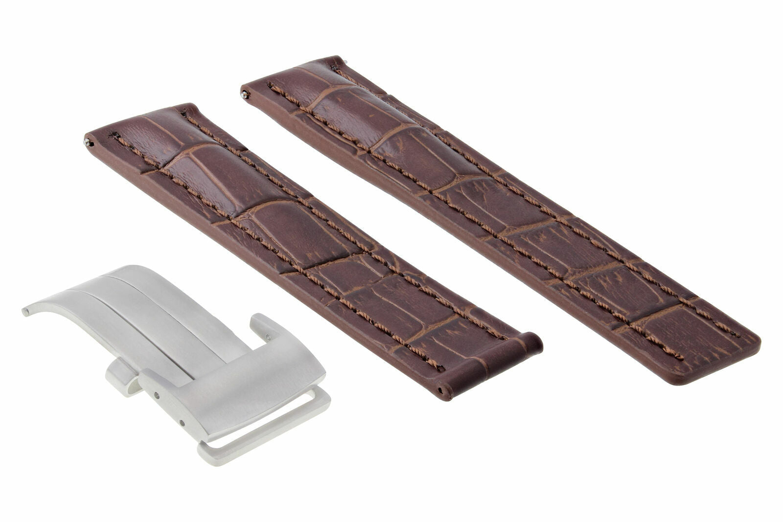 22MM LEATHER WATCH BAND STRAP FOR BREITLING NAVITIMER + DEPLOYMENT BUCKLE BROWN