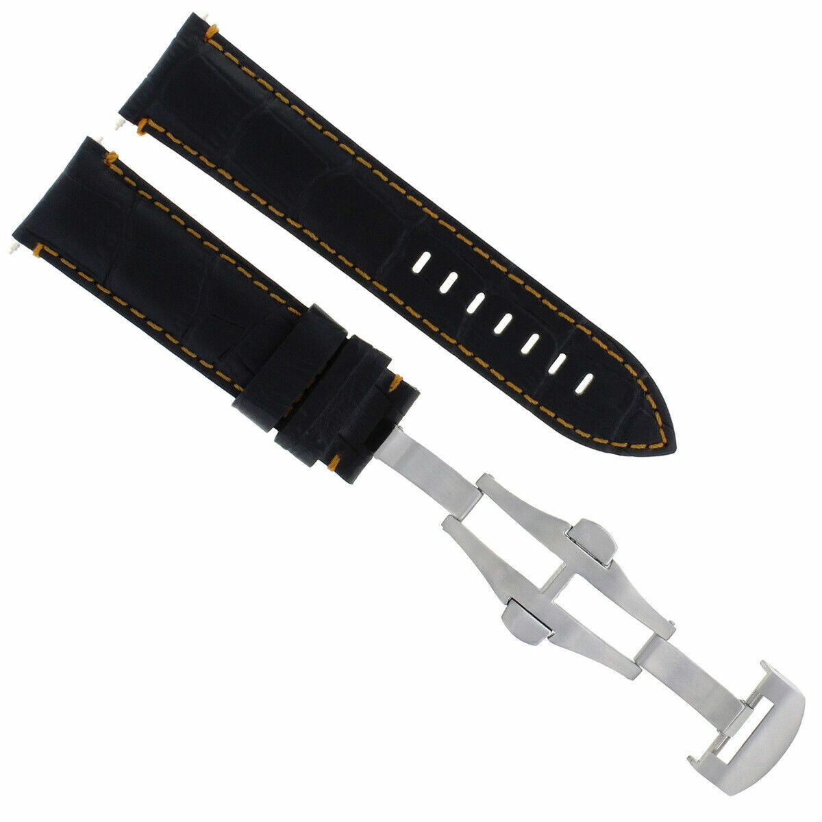 24MM LEATHER STRAP BAND BUCKLE FOR BREITLING NAVITIMER BENTLEY COLT BLACK ORANGE