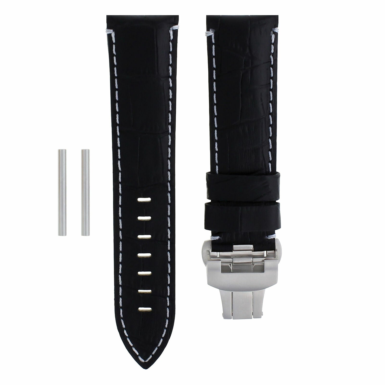 22MM LEATHER STRAP WATCH BAND FOR BREITLING BENTLEY DEPLOYMENT CLASP BLACK WS