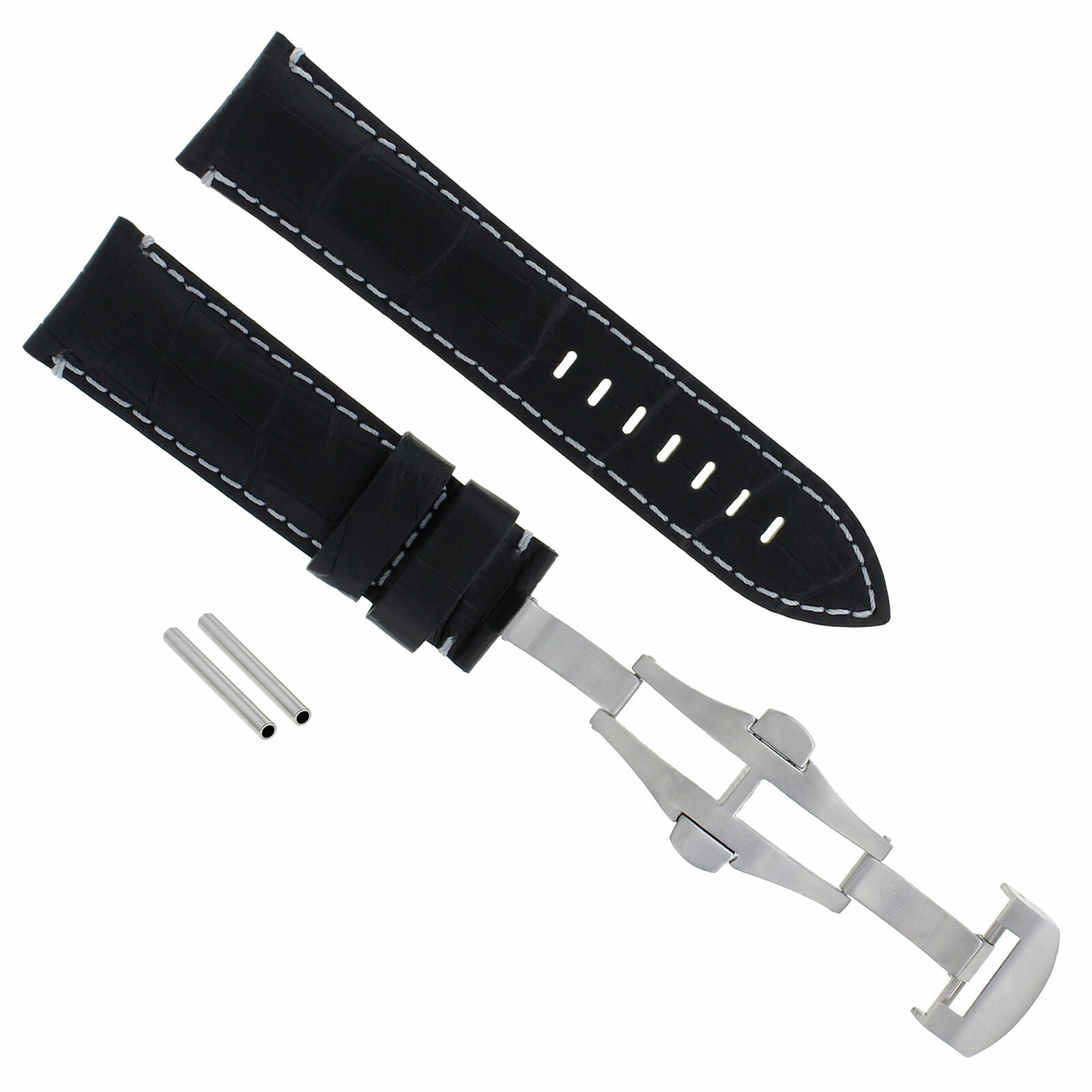 22MM LEATHER STRAP WATCH BAND FOR BREITLING BENTLEY DEPLOYMENT CLASP BLACK WS