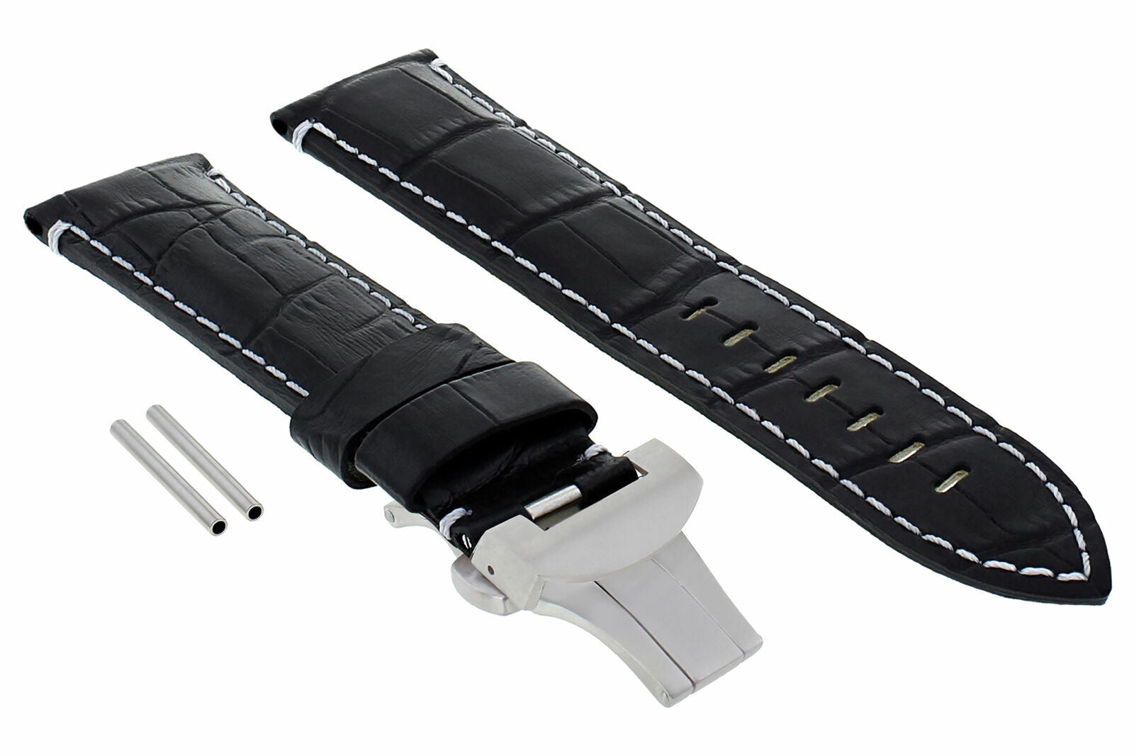 22MM LEATHER STRAP WATCH BAND FOR BREITLING BENTLEY DEPLOYMENT CLASP BLACK WS