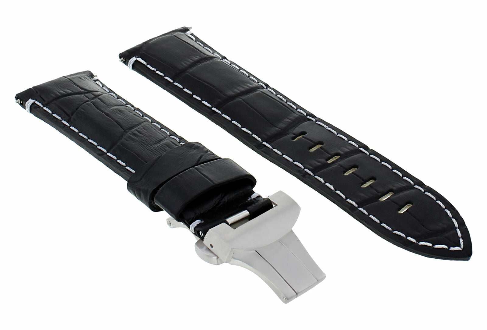 22MM LEATHER STRAP WATCH BAND DEPLOYMENT CLASP FOR BREITLING AVENGER BLACK WS