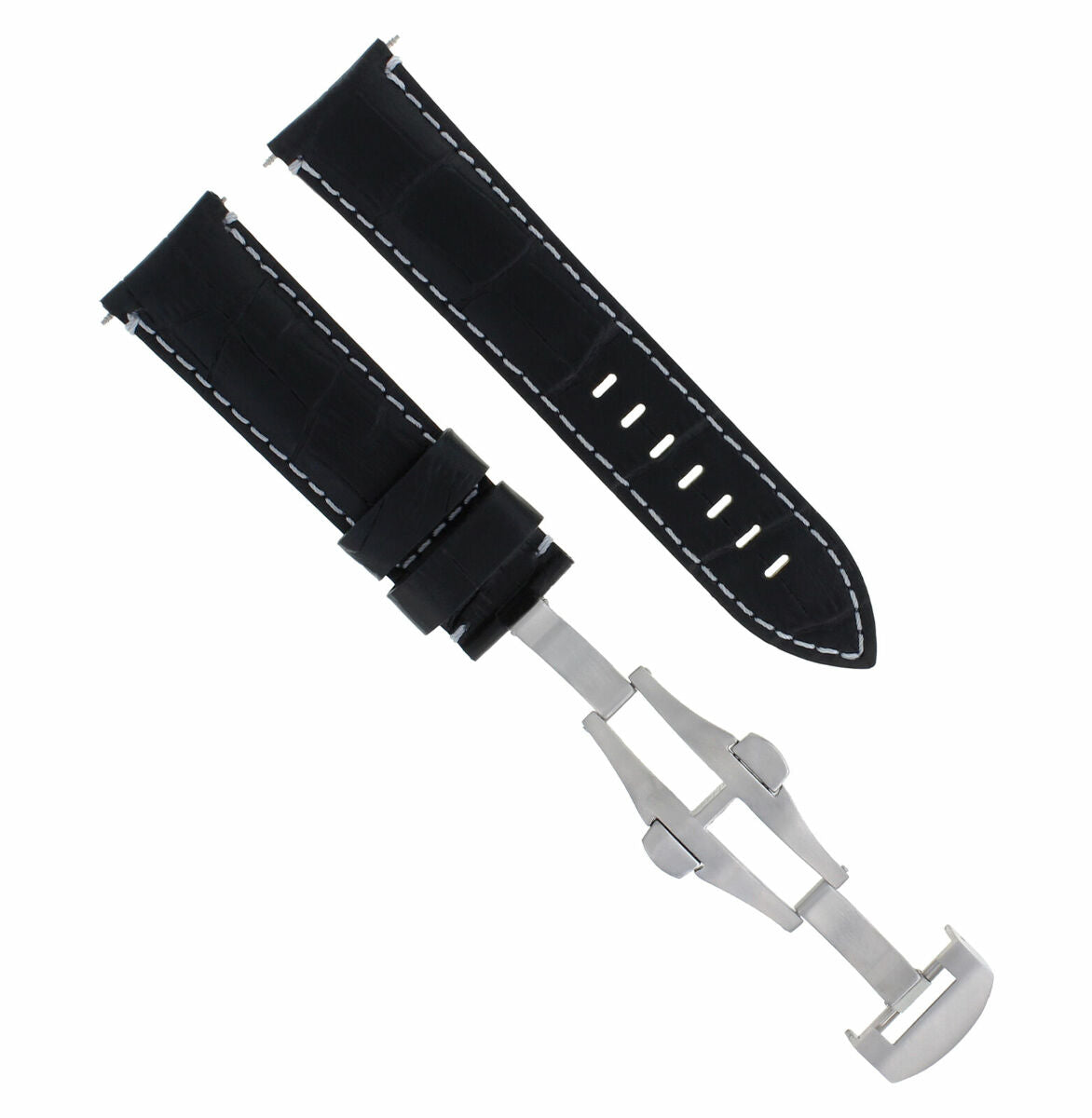 22MM LEATHER STRAP WATCH BAND DEPLOYMENT CLASP FOR BREITLING AVENGER BLACK WS