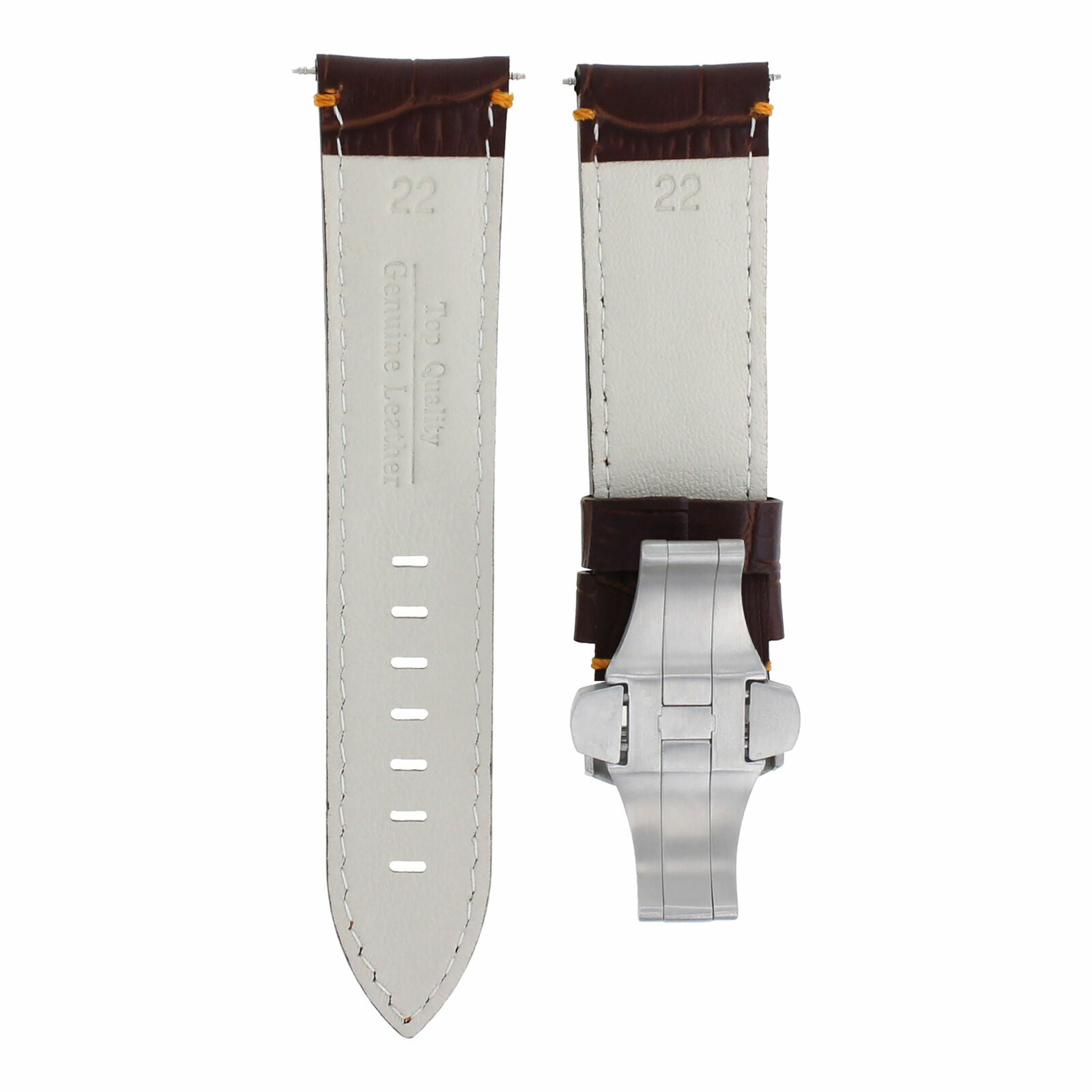 22MM LEATHER WATCH BAND STRAP  FOR BREITLING CHRONOMAT DEPLOYMENT CLASP BROWN OS