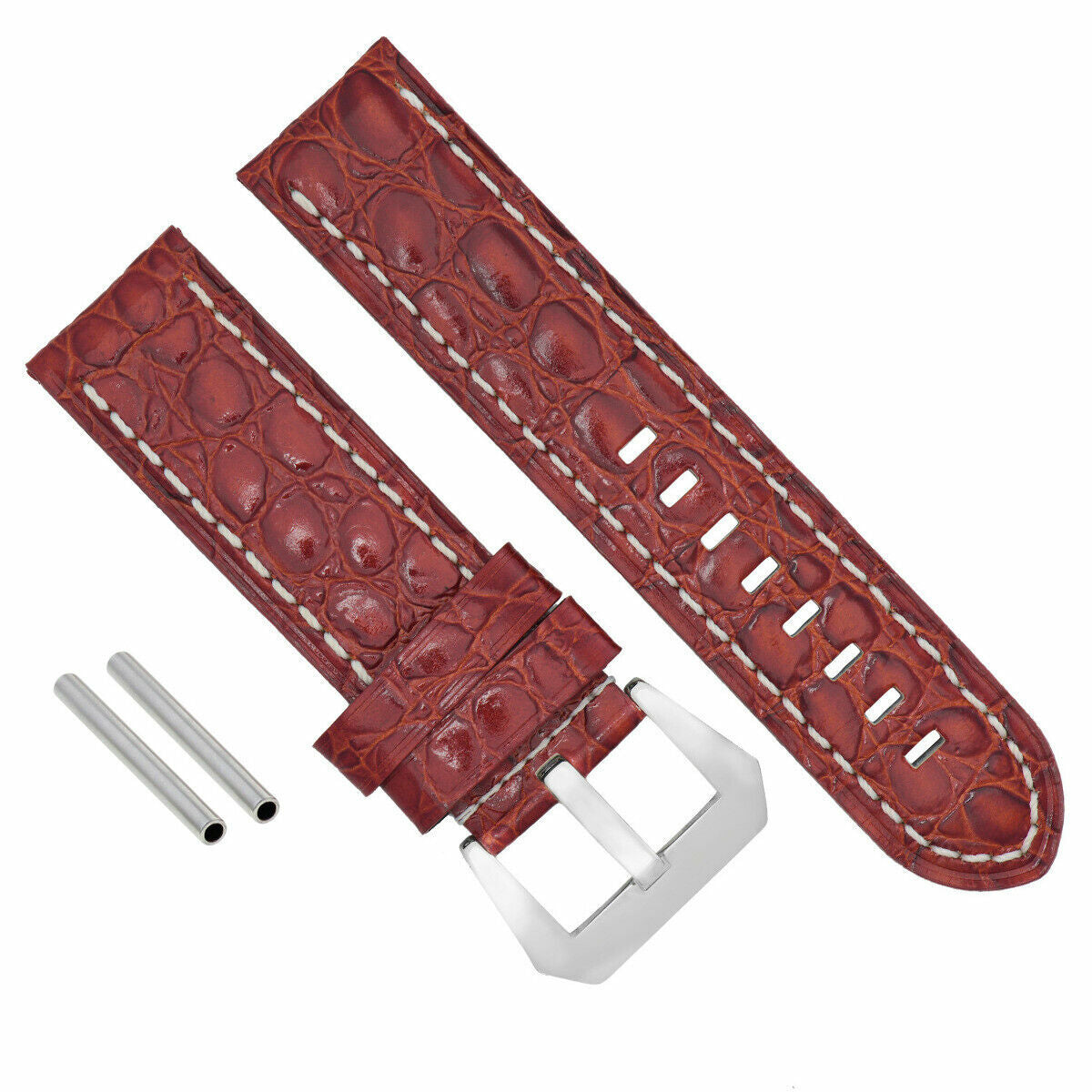 BIG 24MM LEATHER WATCH BAND STRAP FOR BREITLING COLT L/BROWN WS SHINY BUCKLE