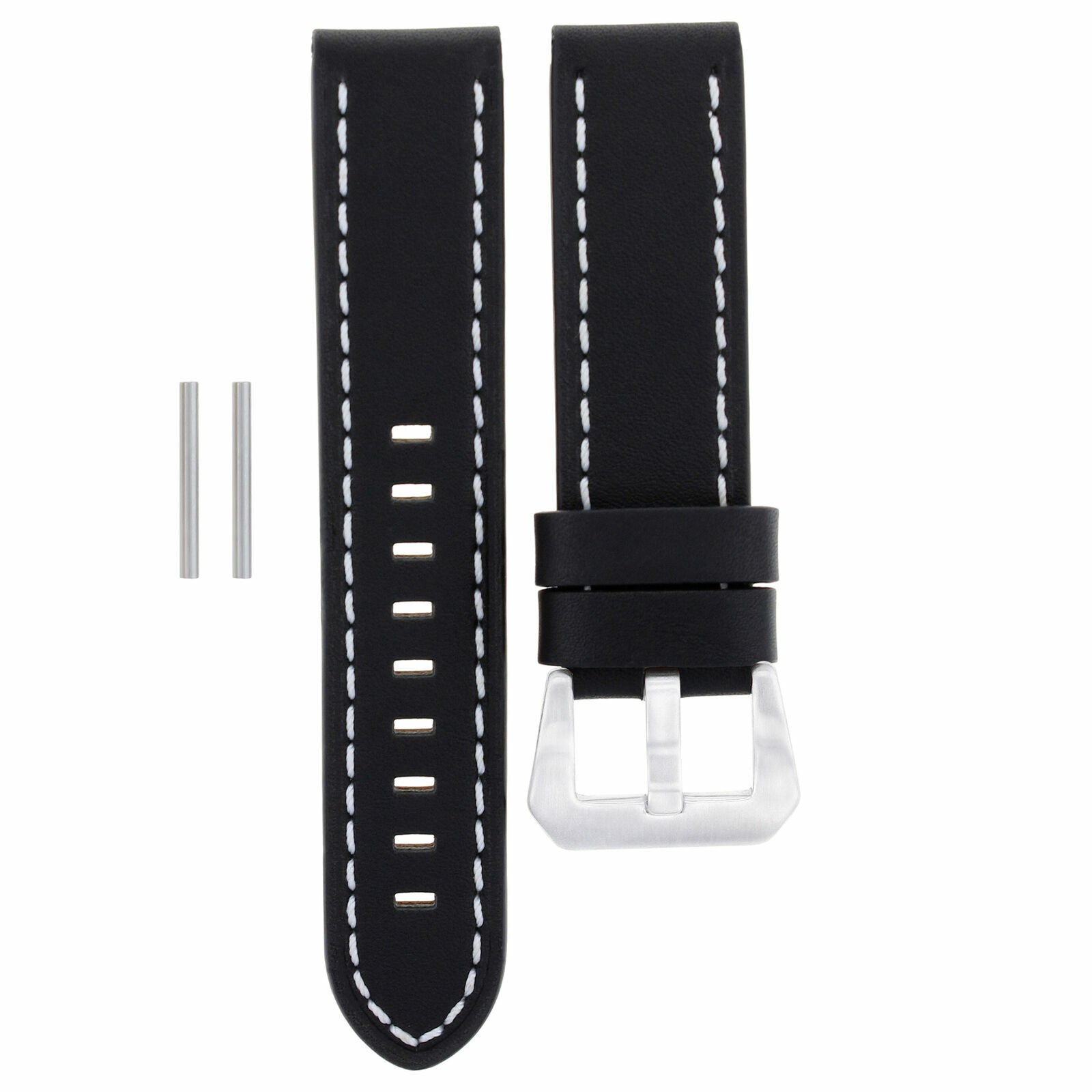 BIG 24MM LEATHER WATCH BAND STRAP FOR BREITLING NAVITIMER BLACK WS SHINY BUCKLE