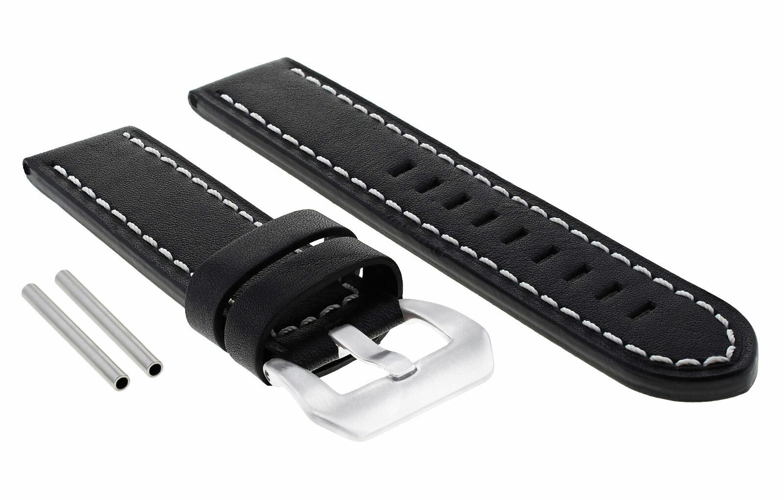 BIG 24MM LEATHER WATCH BAND STRAP FOR BREITLING NAVITIMER BLACK WS SHINY BUCKLE