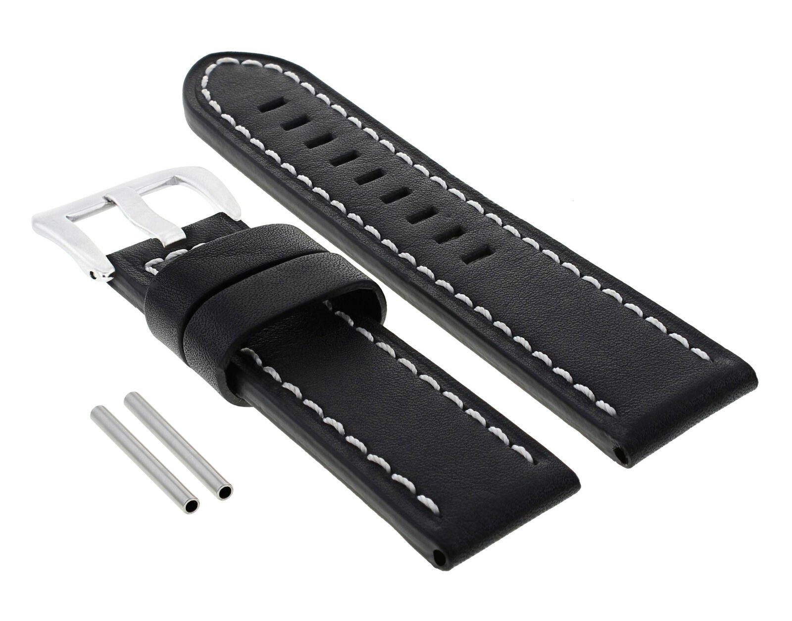 BIG 24MM LEATHER WATCH BAND STRAP FOR BREITLING NAVITIMER BLACK WS SHINY BUCKLE