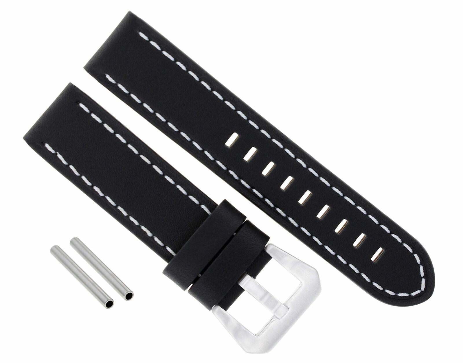 BIG 24MM LEATHER WATCH BAND STRAP FOR BREITLING NAVITIMER BLACK WS SHINY BUCKLE