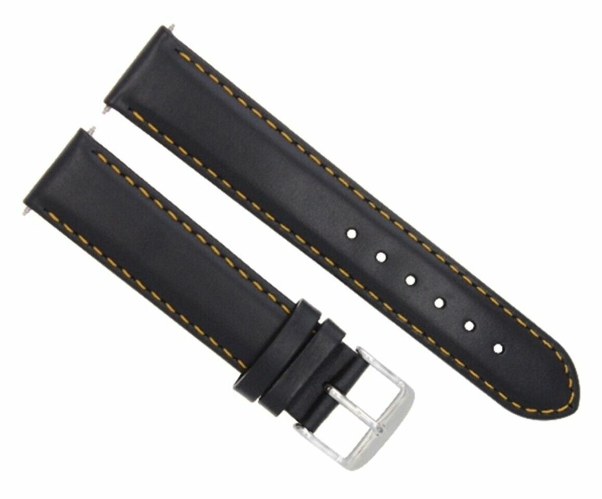 22MM LEATHER WATCH BAND SMOOTH  STRAP FOR BAUME MERCIER BLACK ORANGE STITCH