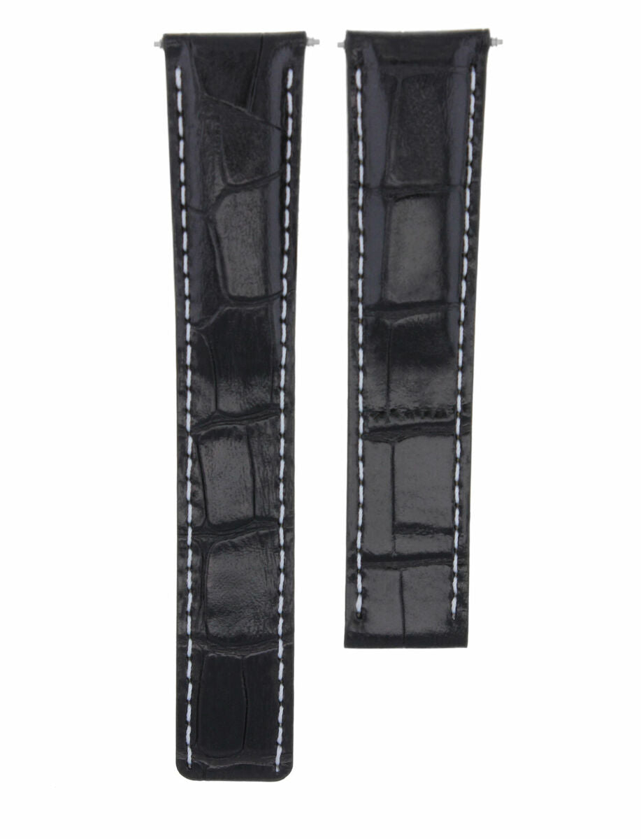 LEATHER WATCH STRAP BAND FOR BAUME MERCIER DEPLOYMENT CLASP BUCKLE 18/16MM BLACK