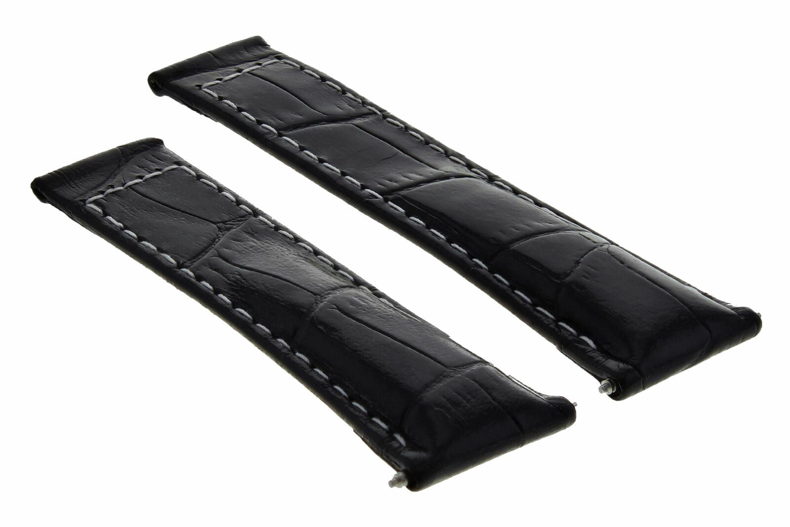 LEATHER BAND STRAP ITALIAN FOR ROLEX DAYTONA 116519 BLACK WHITE STITCH SHORT