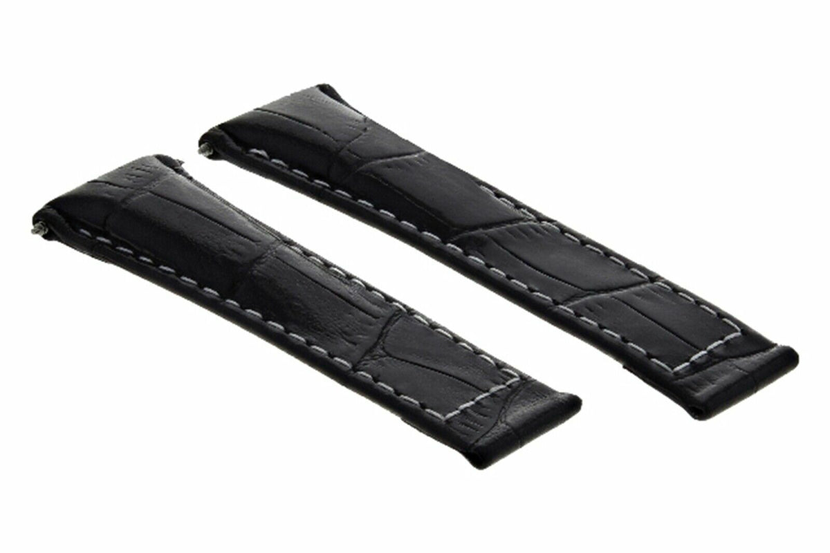 20MM REPLACEMENT LEATHER WATCH BAND STRAP WITH ENDPIECES FOR ROLEX DAYTONA 40MM, Black White Stitching (Short), view 4