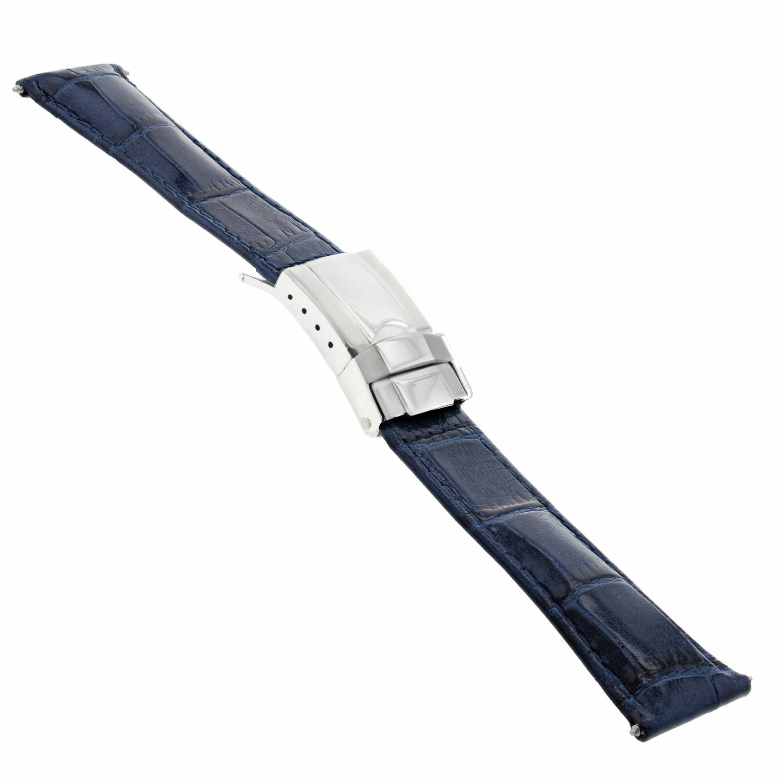 LEATHER STRAP FOR ROLEX DAYTONA 16518 16519 16520 WATCH BLUE SHORT STEEL CLASP