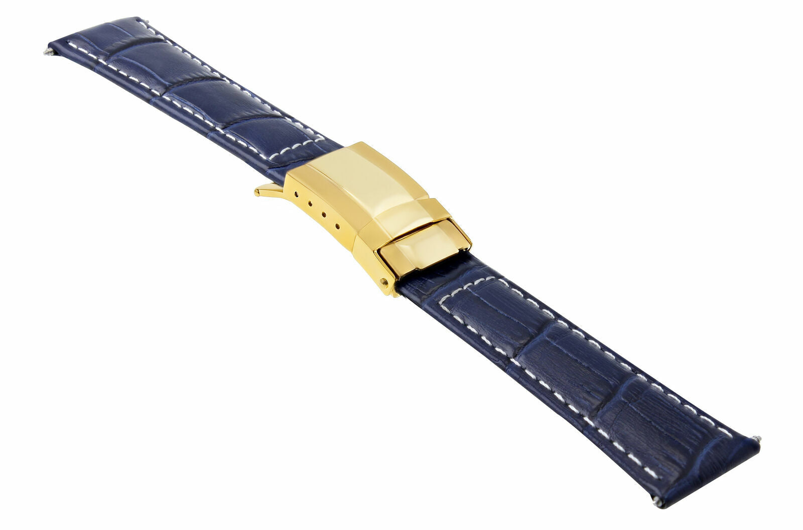 LEATHER BAND STRAP FOR ROLEX DAYTONA 16518 16520 REGULAR GOLD CLASP BLUE WS TQ