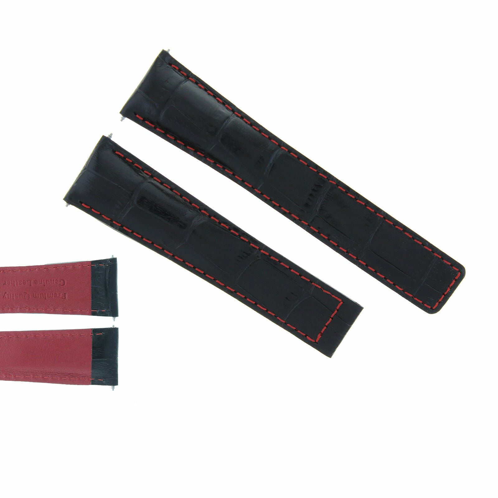 22MM LEATHER BAND STRAP CLASP FOR TAG HEUER CARRERA CALIBRE 16 BLACK RED STITCH