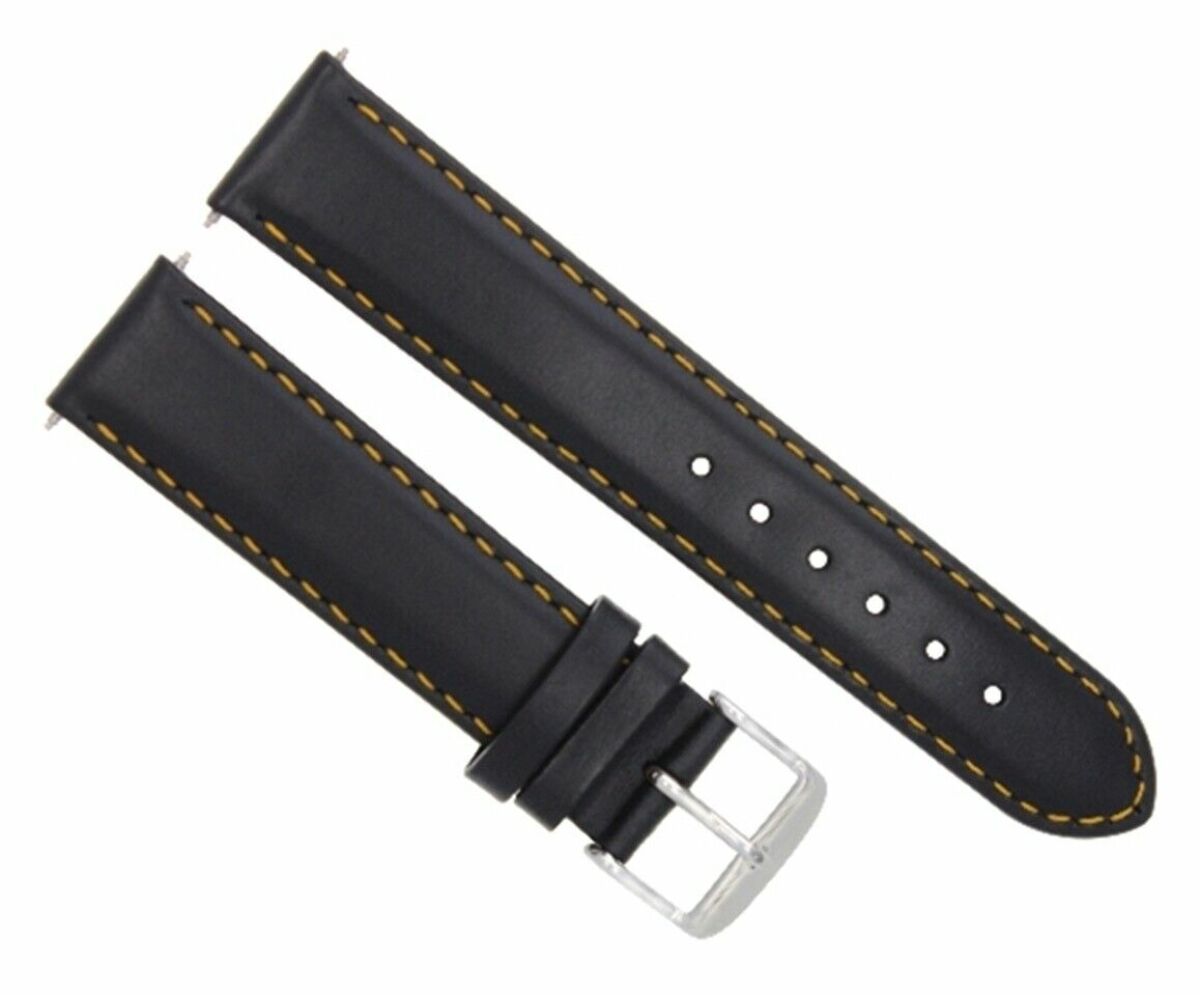 22MM SMOOTH LEATHER WATCH STRAP BAND FOR BREITLING BLACK W/PROOF ORANGE STITCH