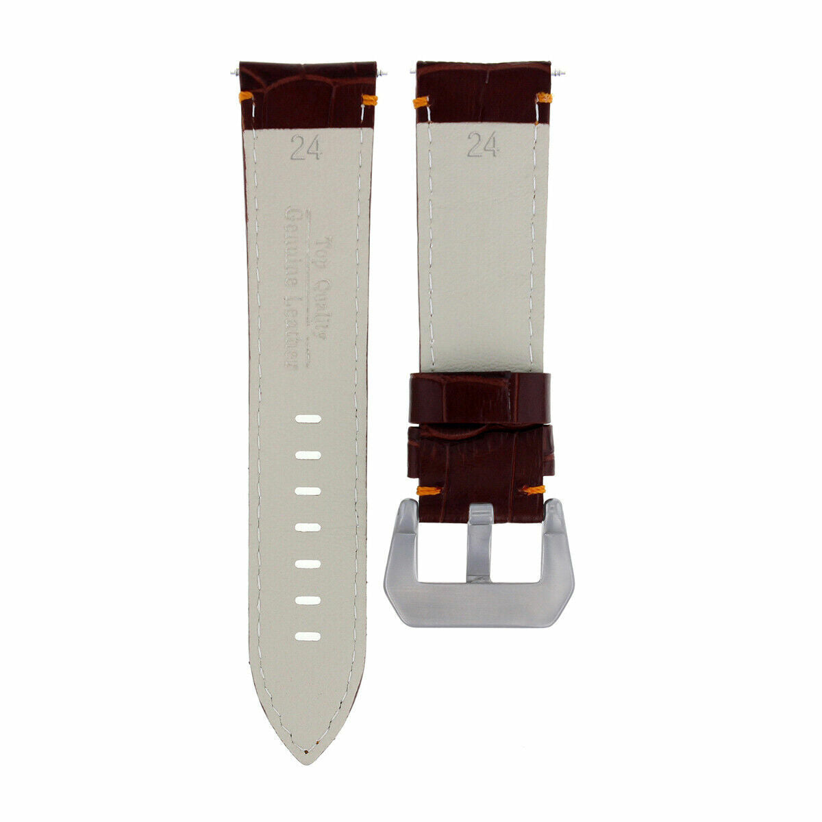 24MM LEATHER WATCH BAND STRAP FOR ANONIMO WATCH BROWN ORANGE STITCH