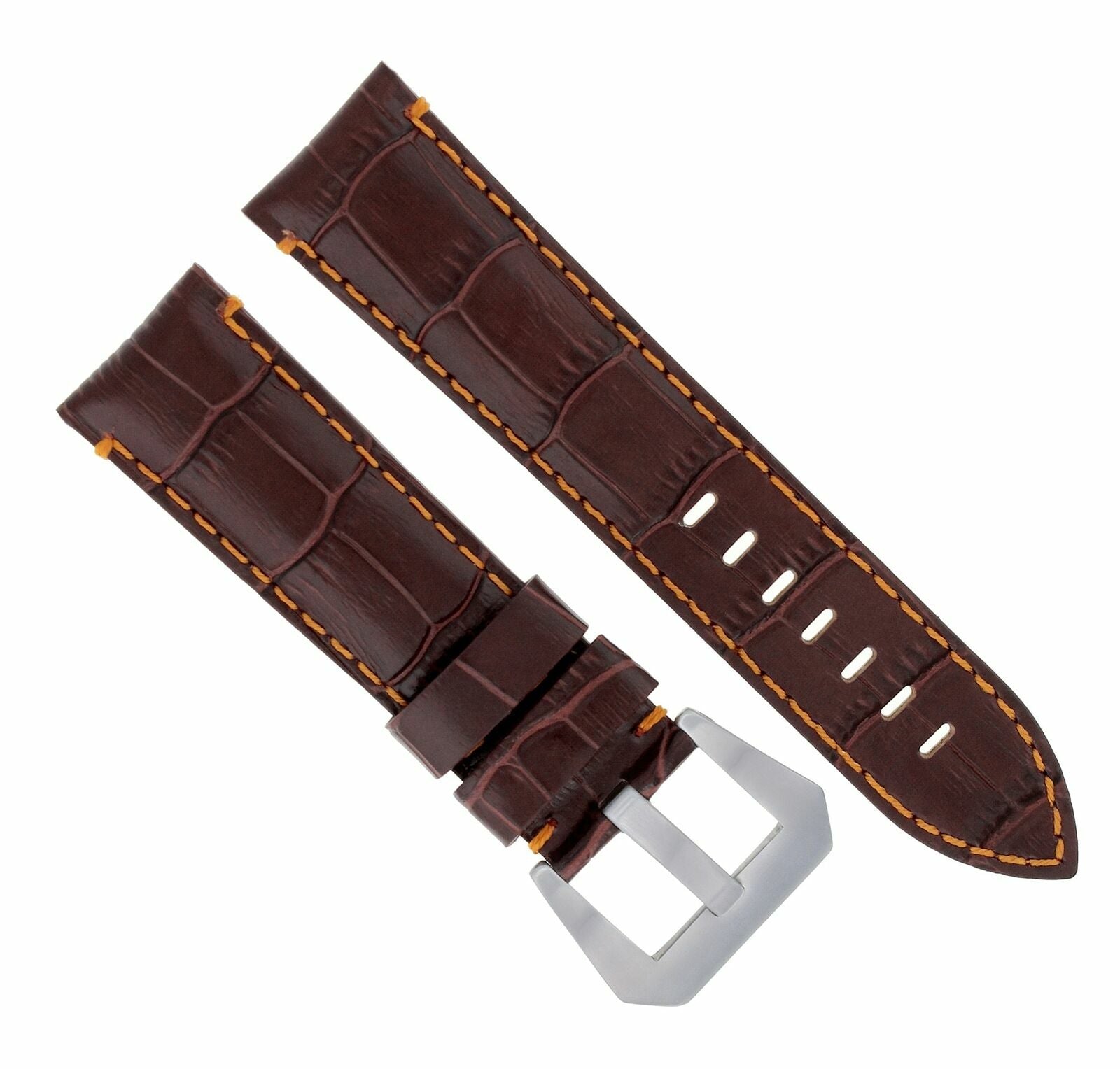 24MM LEATHER WATCH BAND STRAP FOR ANONIMO WATCH BROWN ORANGE STITCH