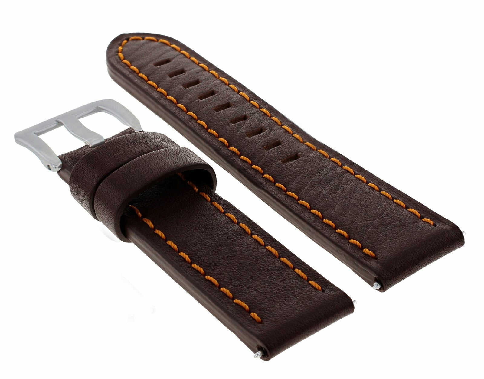 22MM LEATHER WATCH BAND STRAP FOR ANONIMO WATCH DARK BROWN ORANGE STITCHING