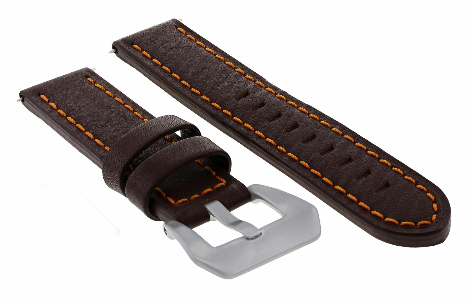 22MM LEATHER WATCH BAND STRAP FOR ANONIMO WATCH DARK BROWN ORANGE STITCHING