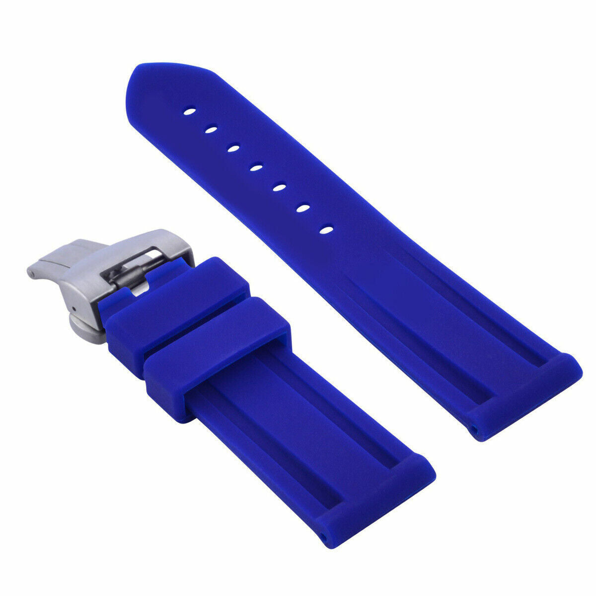 22MM RUBBER DIVER WATCH BAND FOR PAM 40MM PANERAI DEPLOYMENT BUCKLE CLASP BLUE