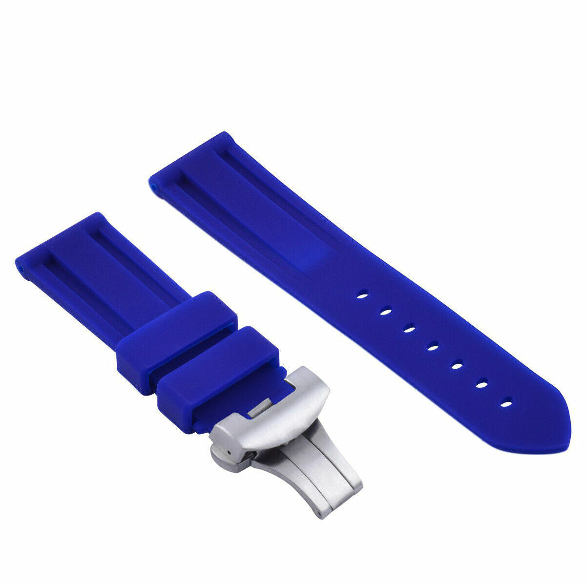 22MM RUBBER DIVER WATCH BAND FOR PAM 40MM PANERAI DEPLOYMENT BUCKLE CLASP BLUE