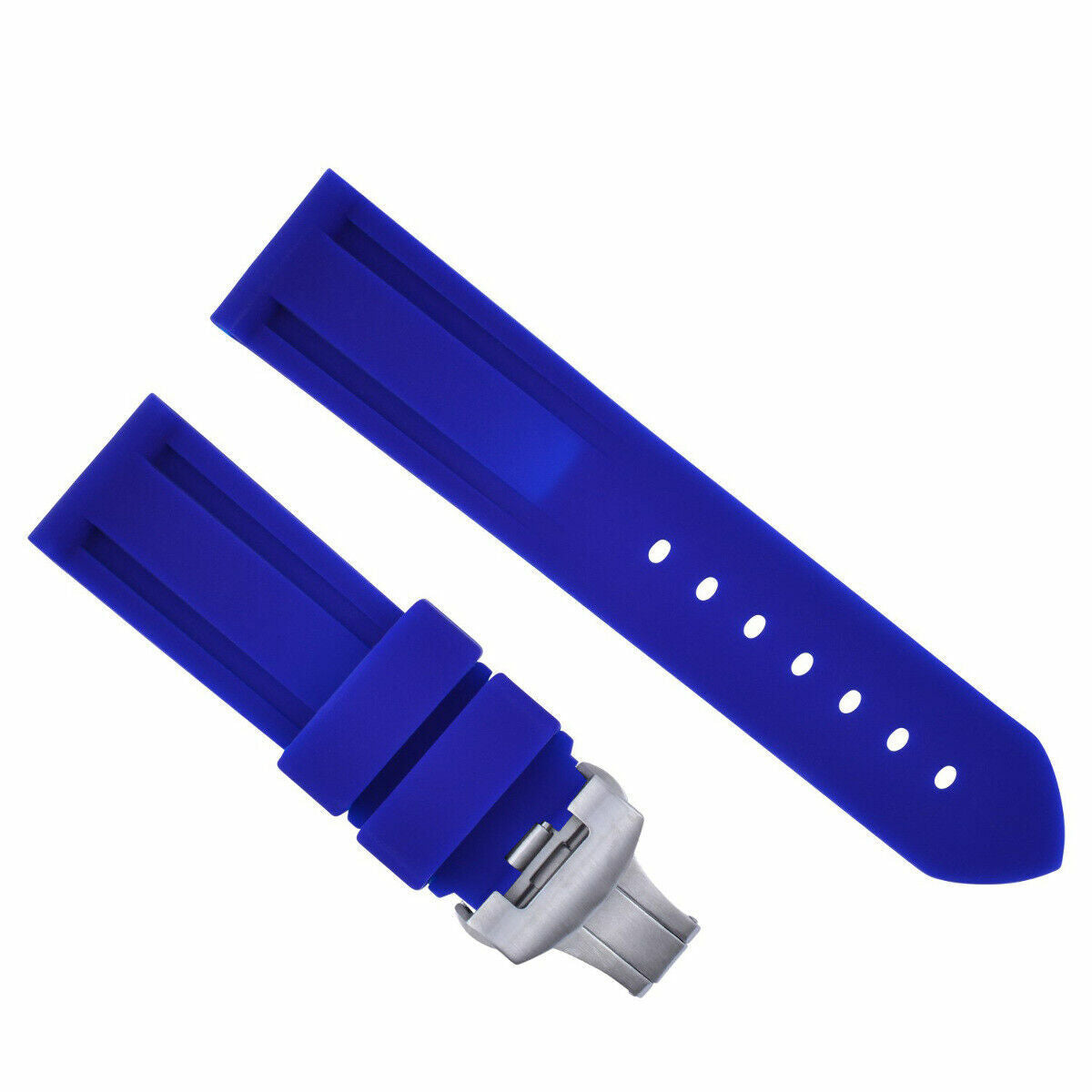 22MM RUBBER DIVER WATCH BAND FOR PAM 40MM PANERAI DEPLOYMENT BUCKLE CLASP BLUE