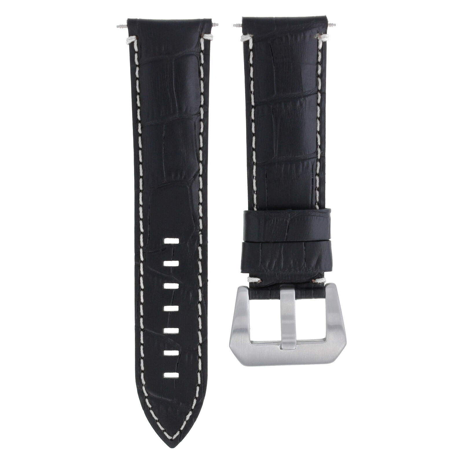 22MM GENUINE LEATHER WATCH BAND STRAP FOR ANONIMO NAUTIO AUTO WATCH BLACK WS