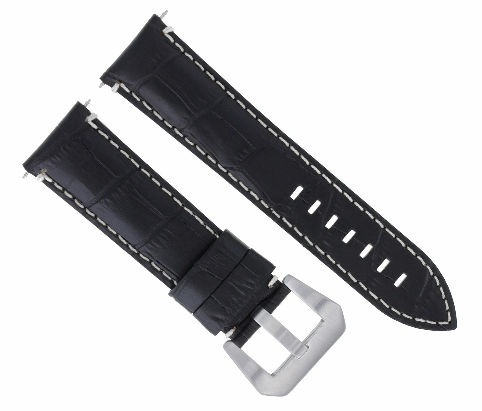 22MM GENUINE LEATHER WATCH BAND STRAP FOR ANONIMO NAUTIO AUTO WATCH BLACK WS