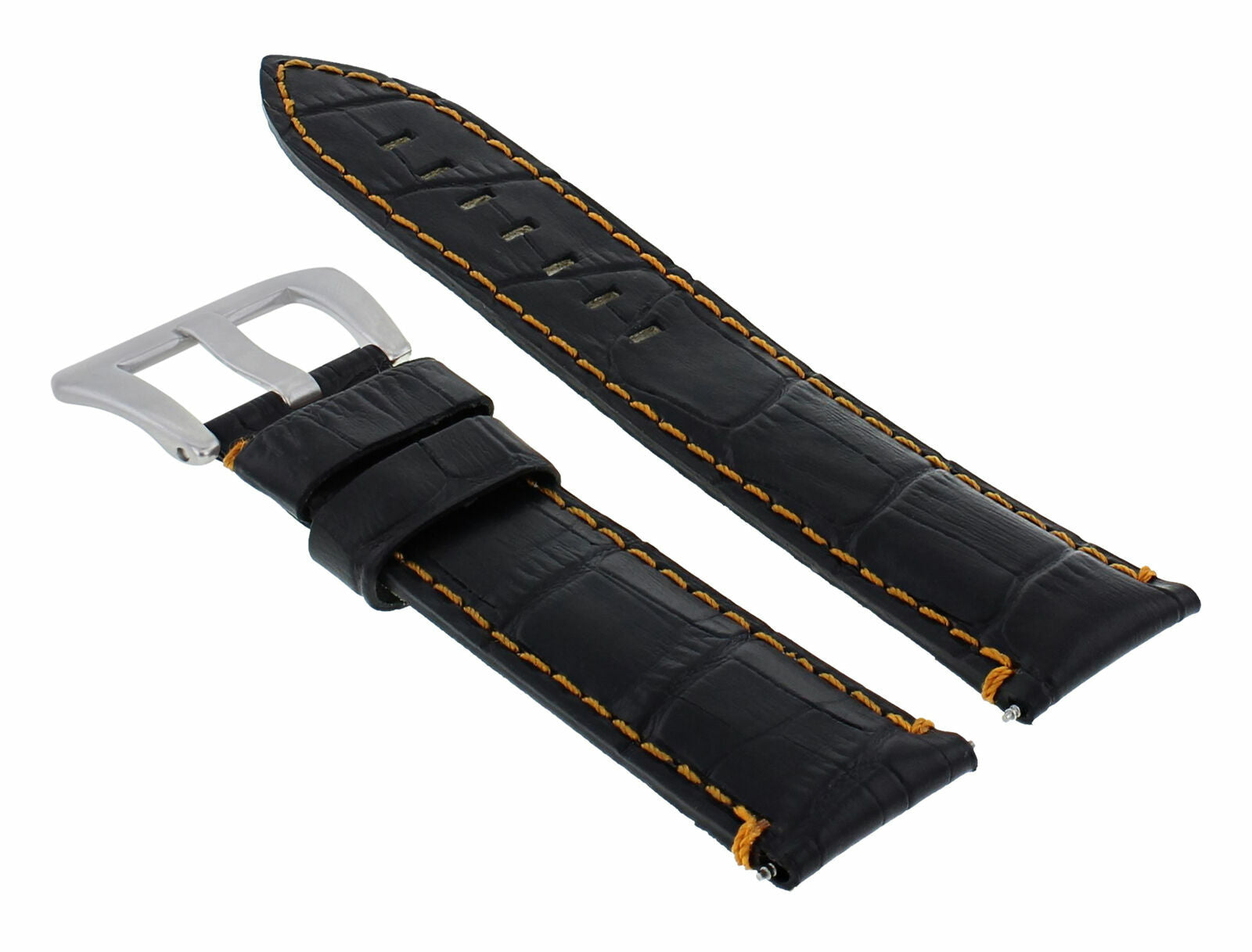 22MM LEATHER WATCH BAND STRAP FOR ANONIMO WATCH BLACK ORANGE STITCHING