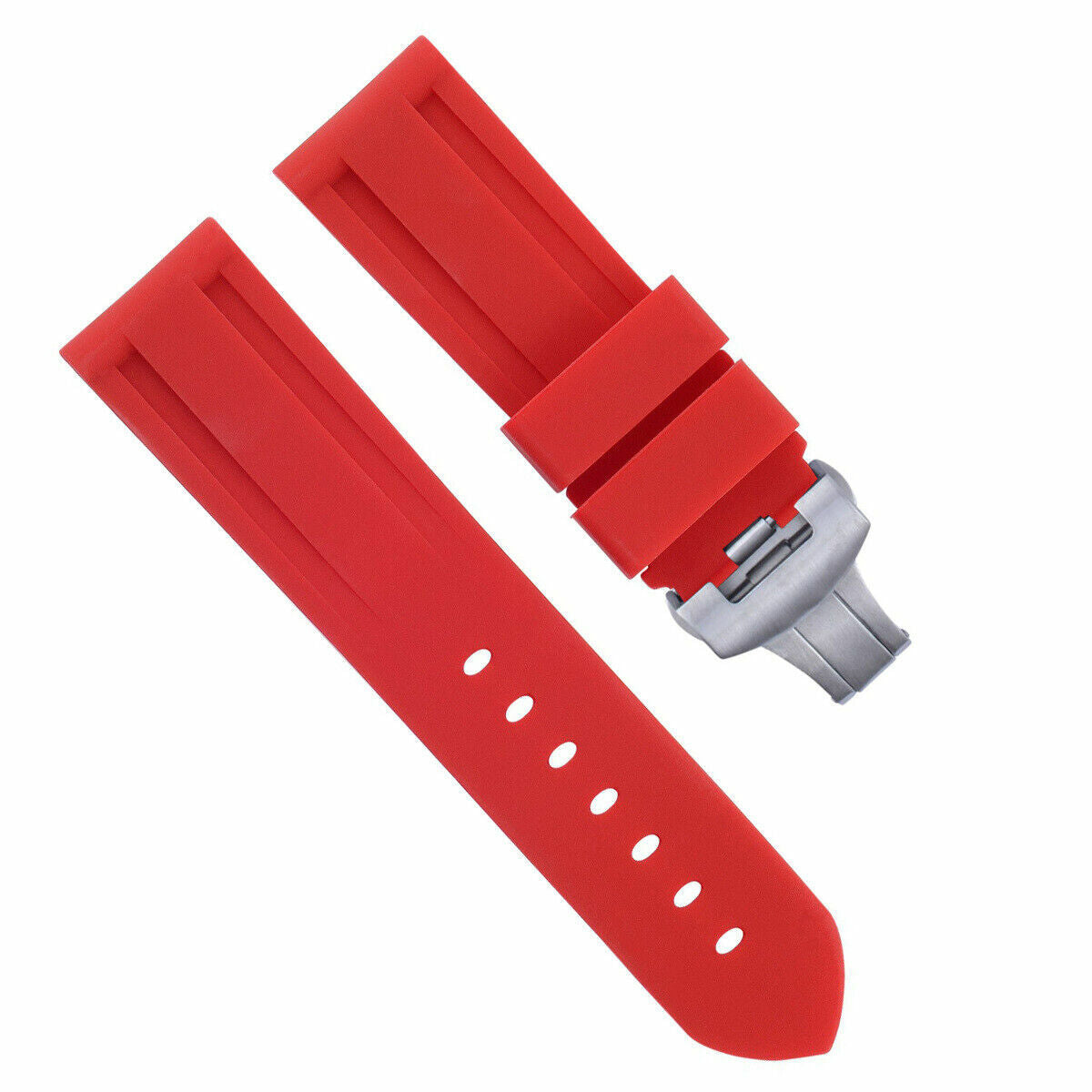 22MM RUBBER DIVER WATCH BAND DEPLOYMENT BUCKLE CLASP FOR PAM 40MM PANERAI RED