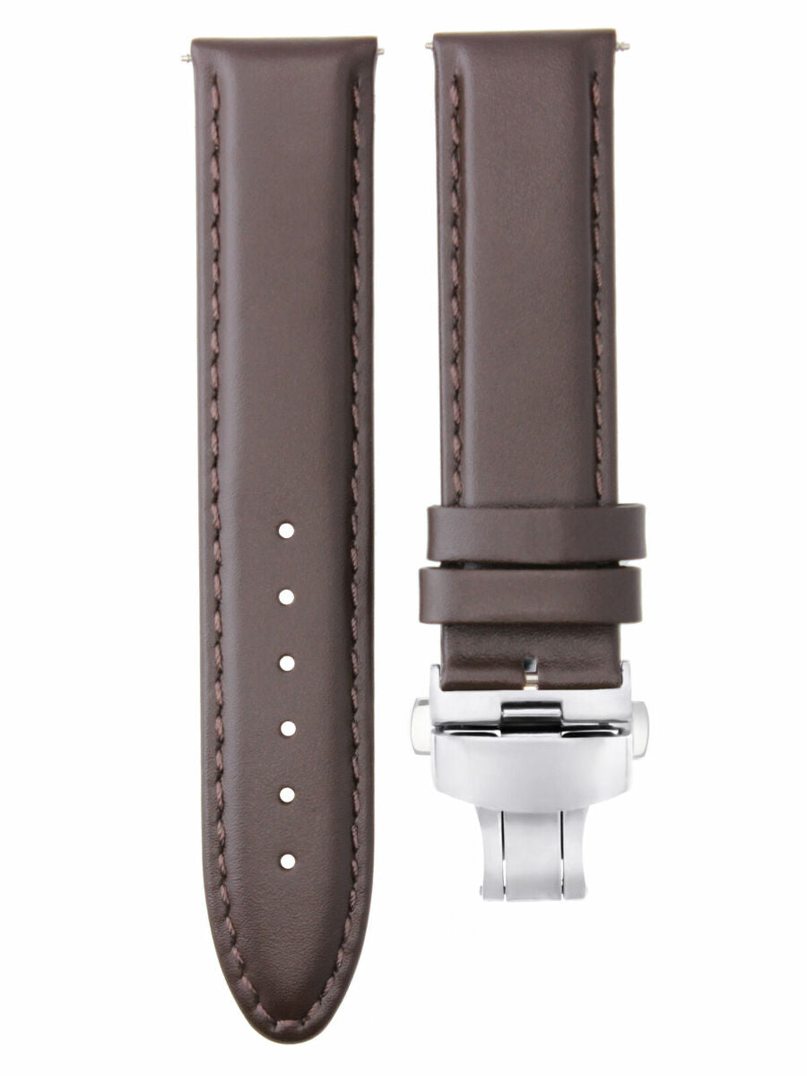 20MM SMOOTH LEATHER WATCH BAND STRAP DEPLOYMENT CLASP FOR ULYSSE NARDIN D/BROWN