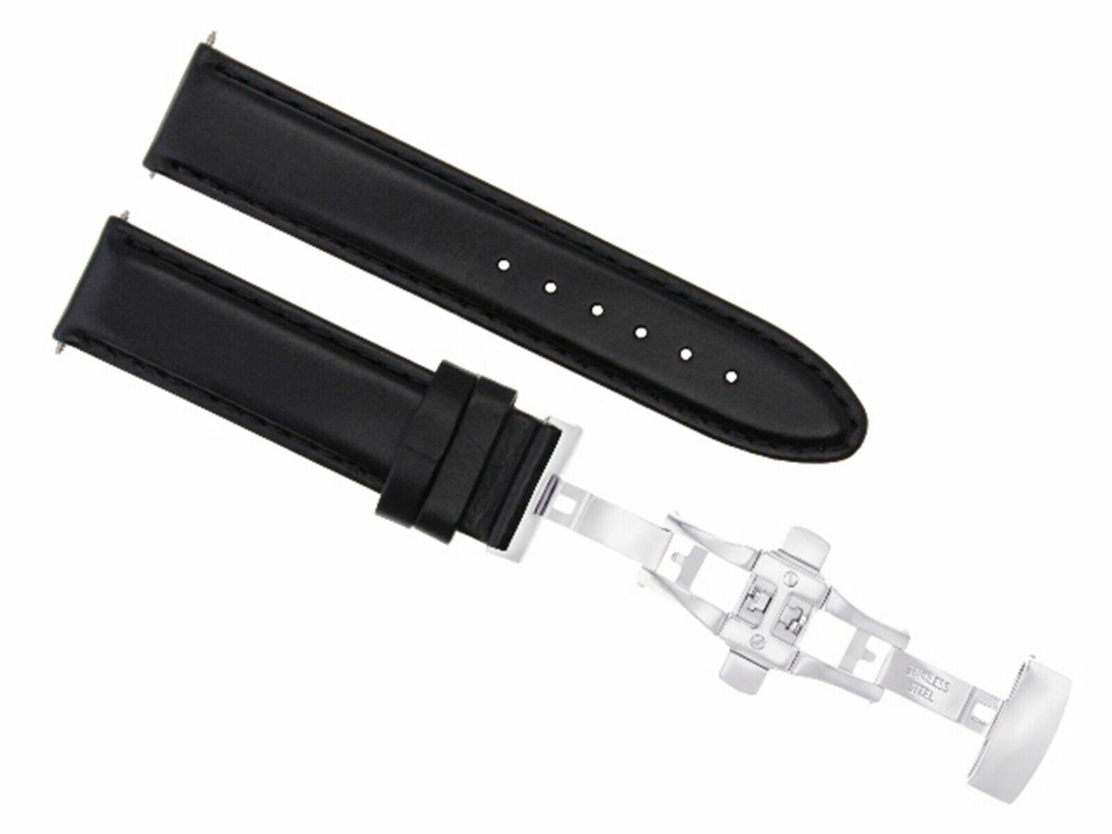 22MM LEATHER WATCH BAND SMOOTH STRAP FOR CERTINA WATCH DEPLOYMENT CLASP BLACK