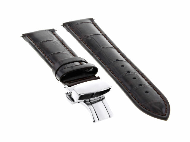 18MM LEATHER STRAP WATCH BAND DEPLOYMENT CLASP FOR BREITLING PILOT COLT D/BROWN