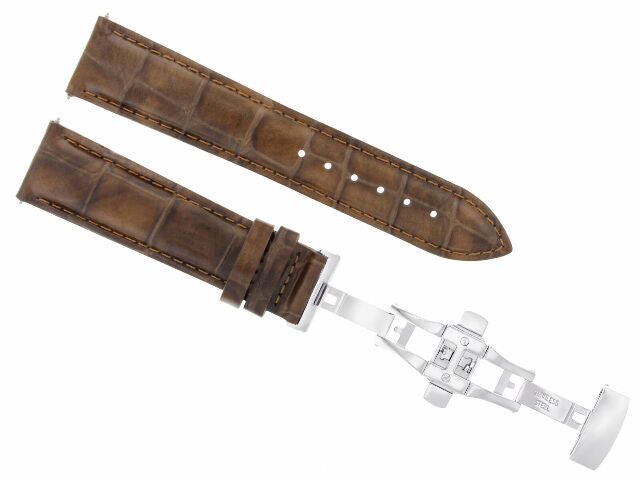 22MM LEATHER WATCH STRAP BAND FOR BREITLING CHRONOMAT DEPLOYMENT CLASP L/BROWN