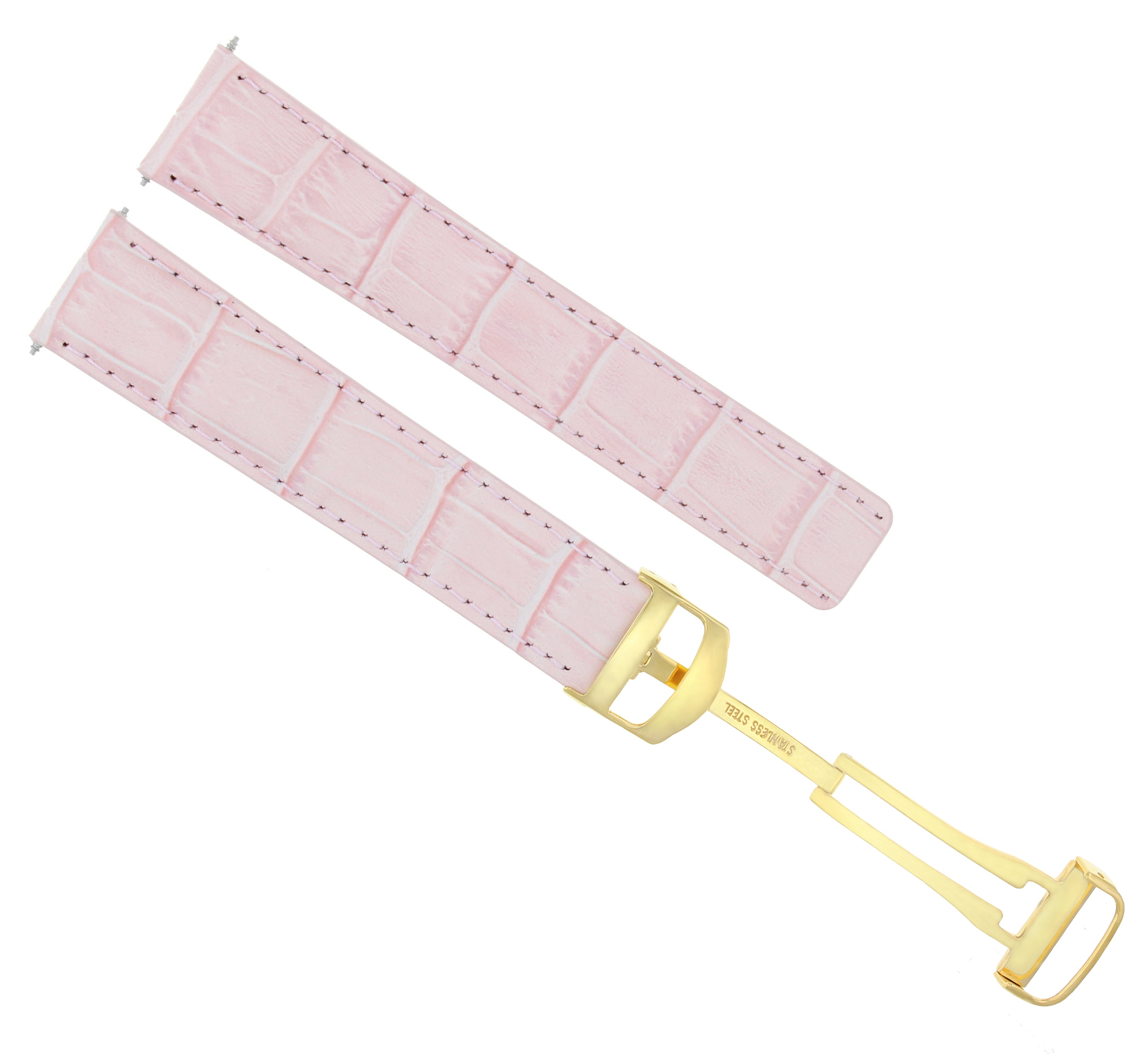 20MM LEATHER WATCH BAND STRAP DEPLOYMENT CLASP FIT CARTIER TANK WATCH PINK GOLD