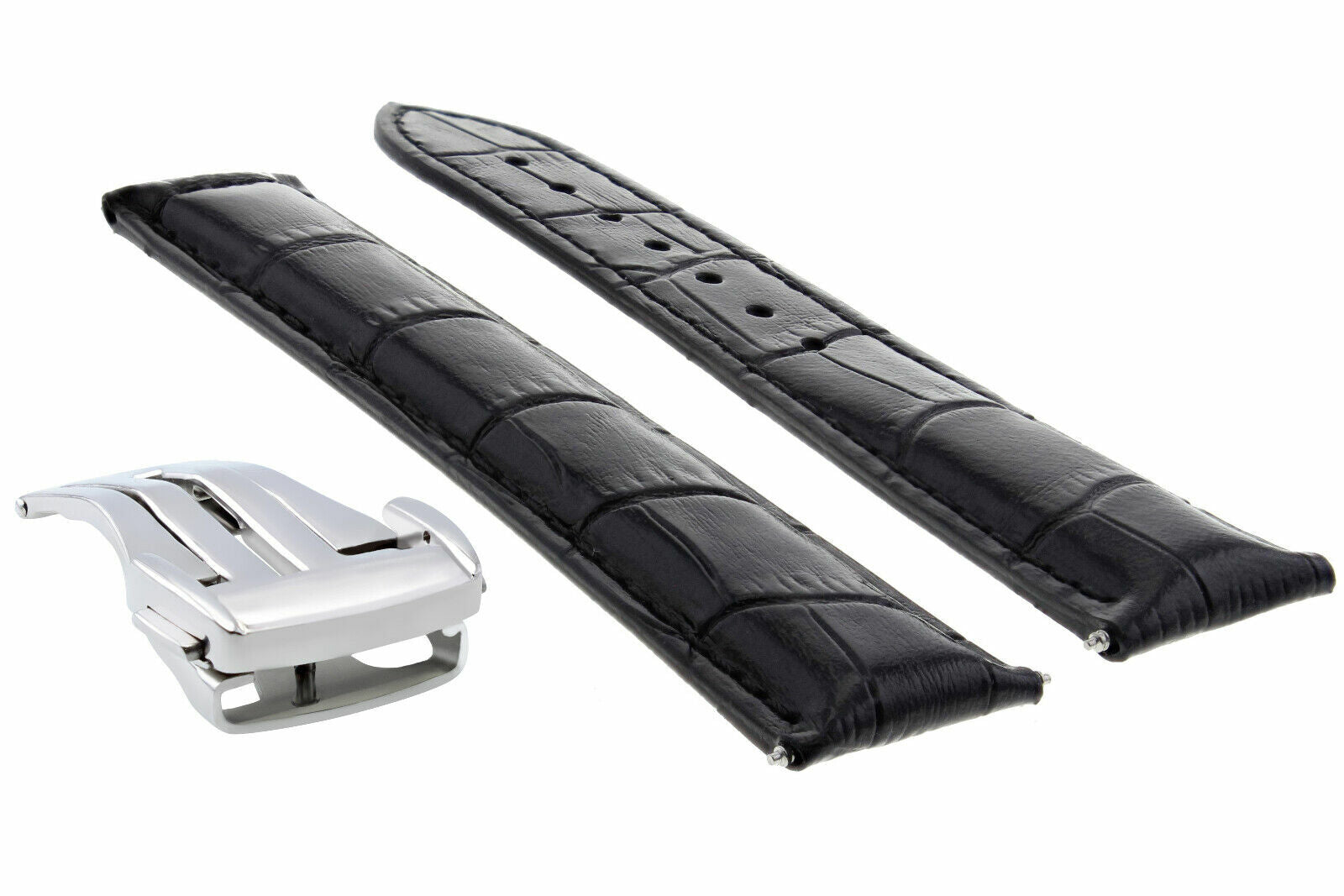 22MM LEATHER STRAP BAND CLASP BUCKLE FOR OMEGA SEAMASTER PLANET OCEAN BLACK