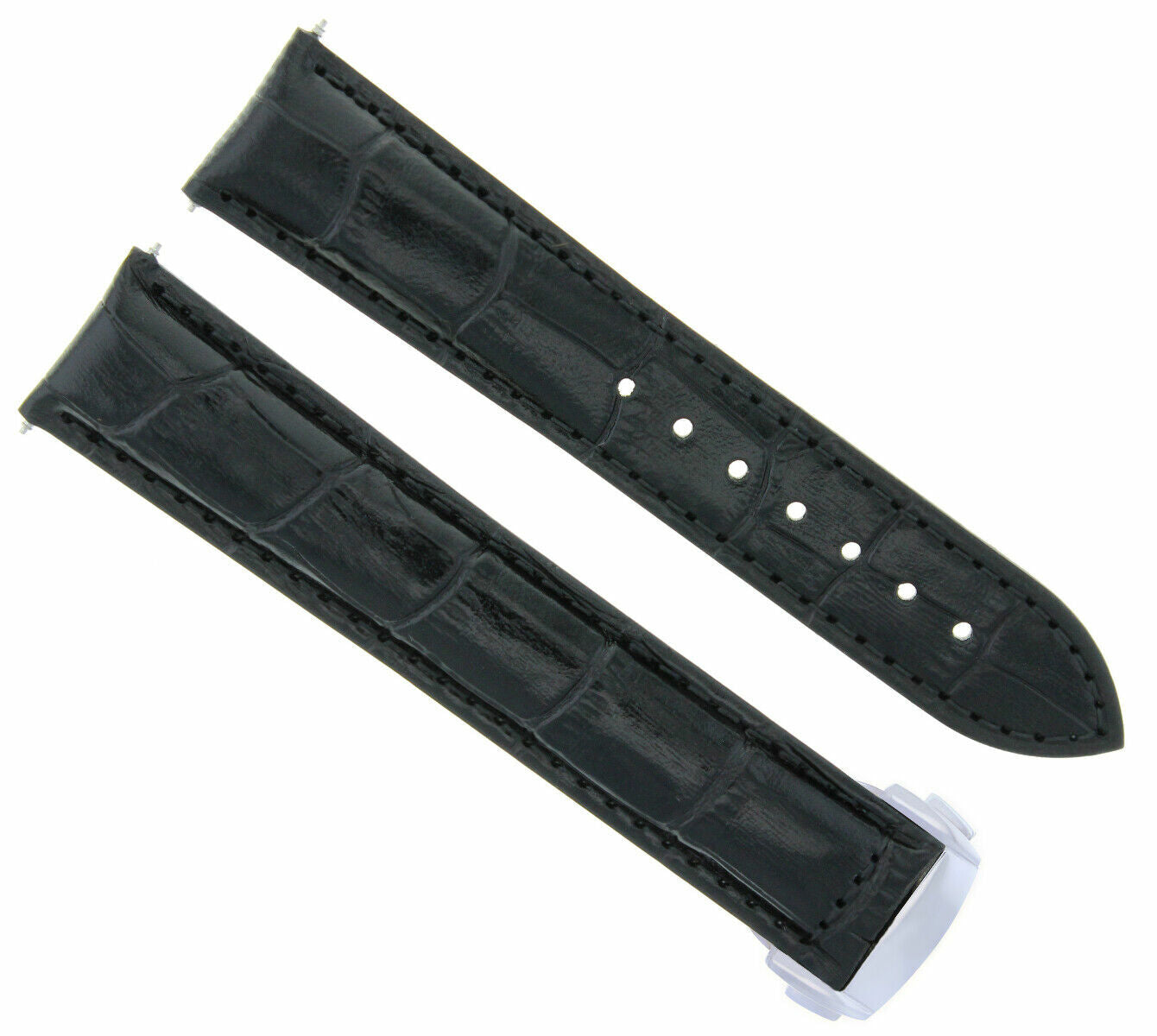 22MM LEATHER STRAP BAND CLASP BUCKLE FOR OMEGA SEAMASTER PLANET OCEAN BLACK