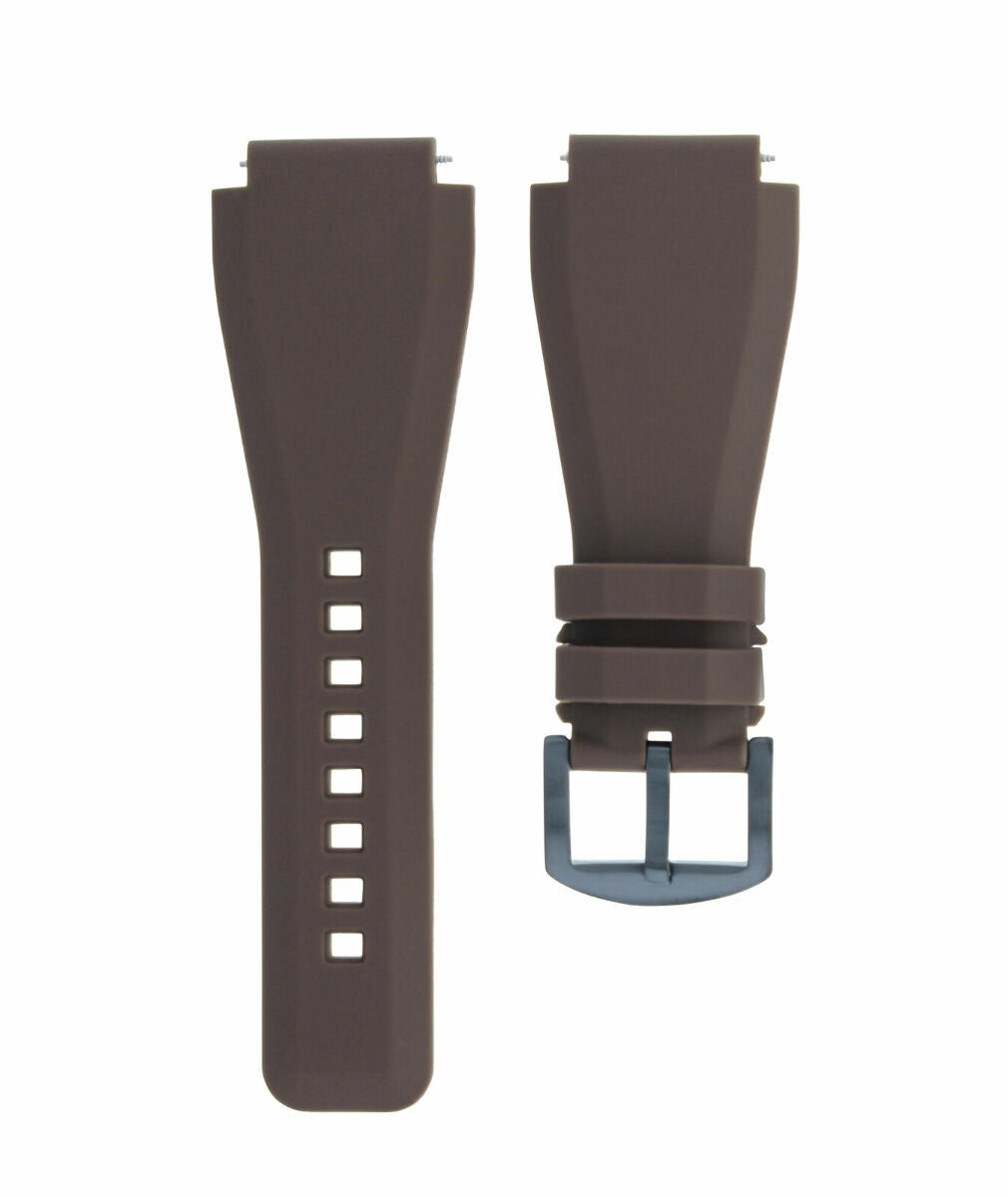 24MM SILICONE RUBBER WATCH BAND STRAP FOR BELL ROSS BR-01-BR-03 BROWN BLACK PVD