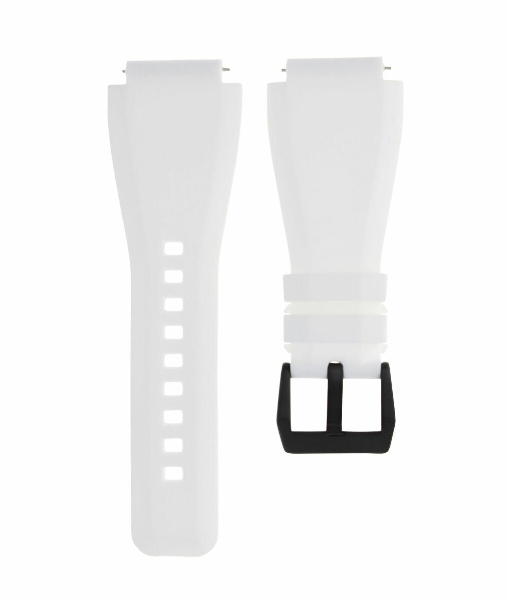 24MM SILICONE RUBBER BAND STRAP FOR BELL ROSS BR-01-BR-03 WHITE BLACK PVD BUCKLE