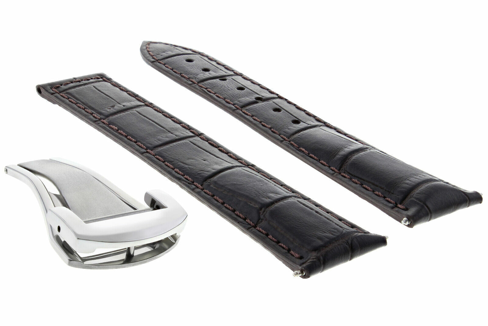 22MM LEATHER WATCH BAND STRAP FOR OMEGA SEAMASTER PLANET WATCH CLASP D/BROWN
