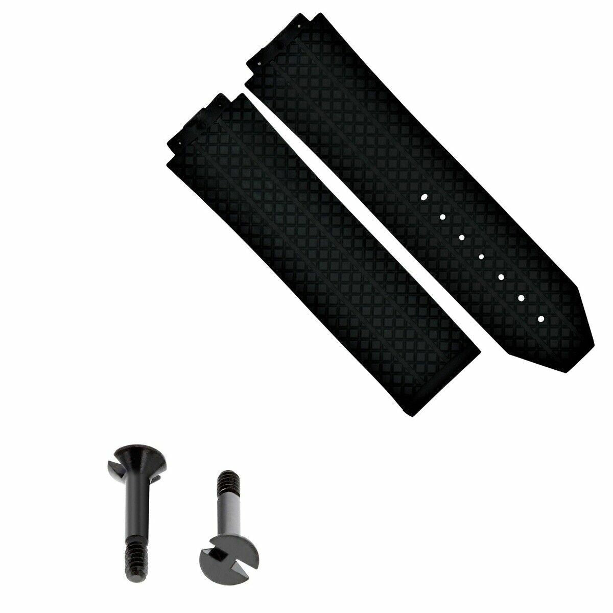 24MM RUBBER BAND STRAP FOR HUBLOT 44-44.5MM H BIG BANG 2 BLACK SCREW STEEL BLACK