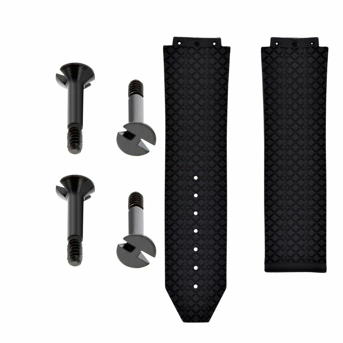 24MM RUBBER BAND STRAP FOR HUBLOT H BIG BANG 44-44.5MM + 4 BLACK SCREW BLACK