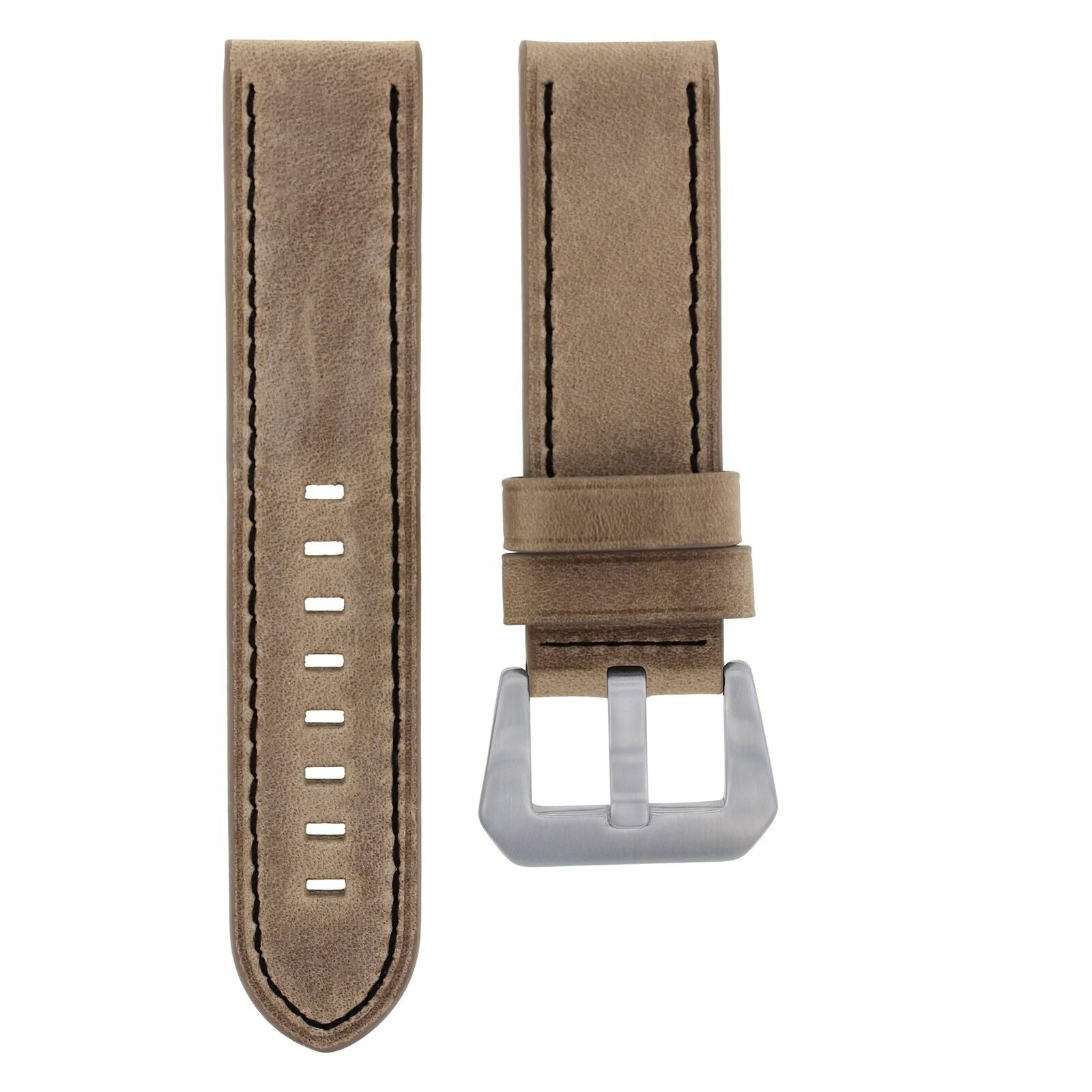 24MM COW LEATHER WATCH BAND STRAP FOR BREITLING NAVITIMER SAND COLT BLACK STITCH