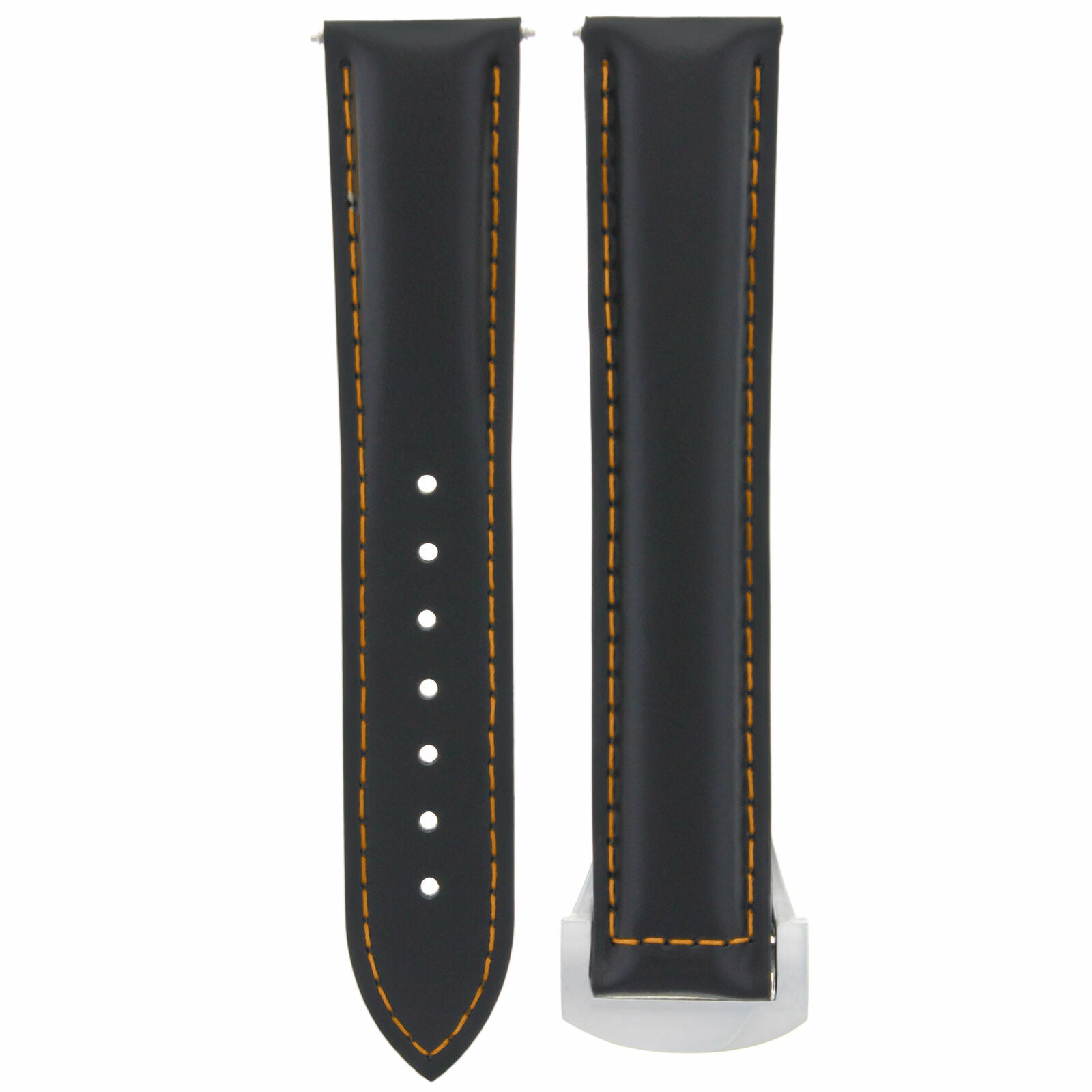 22MM LEATHER WATCH BAND STRAP FOR OMEGA SEAMASTER DEPLOYMENT CLASP BLACK OS